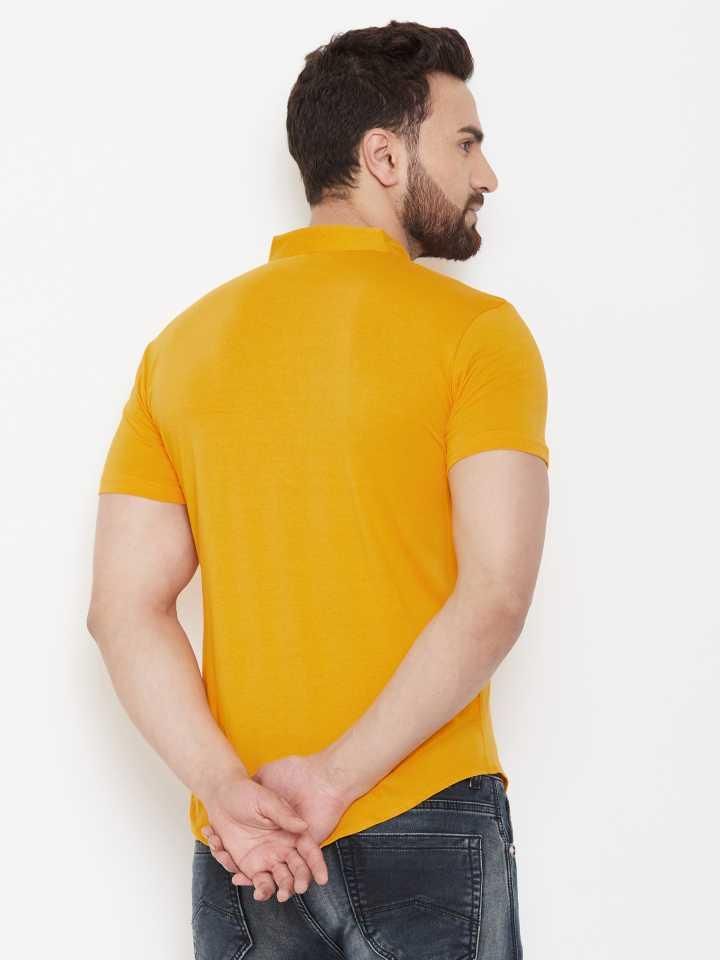 Cotton Blend Solid Half Sleeves Yellow Shirt