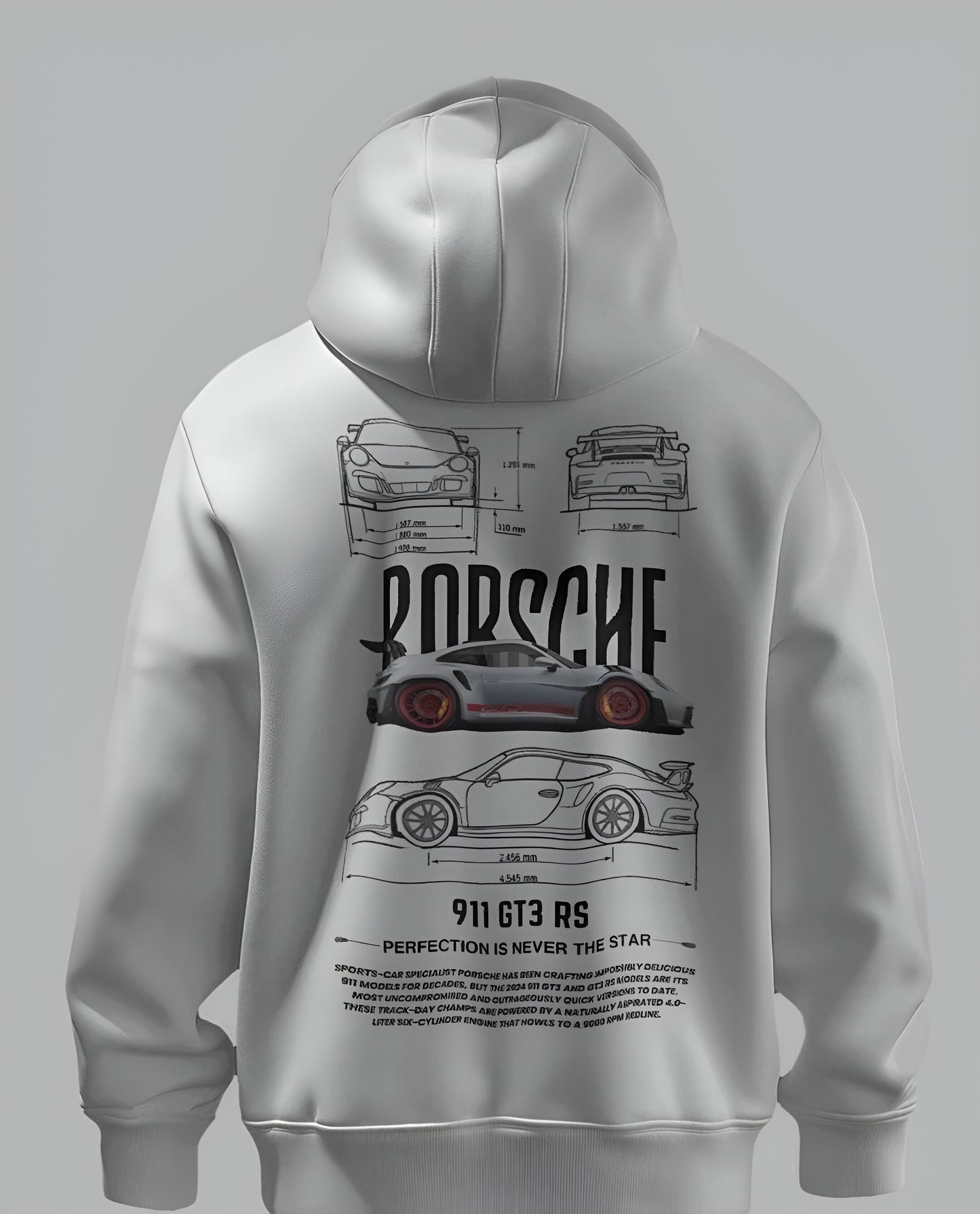 Men's White Porsche Hoodie with Car Schematics