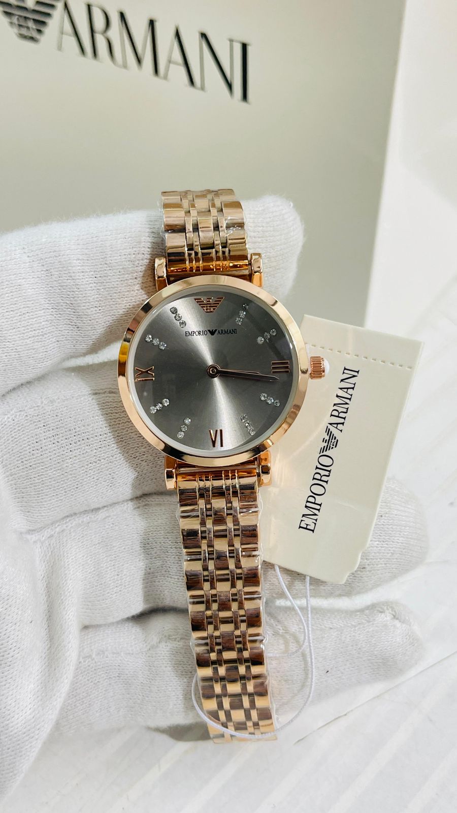 Emporio Armani Women's Rose Gold-Tone Watch with Crystal Accents
