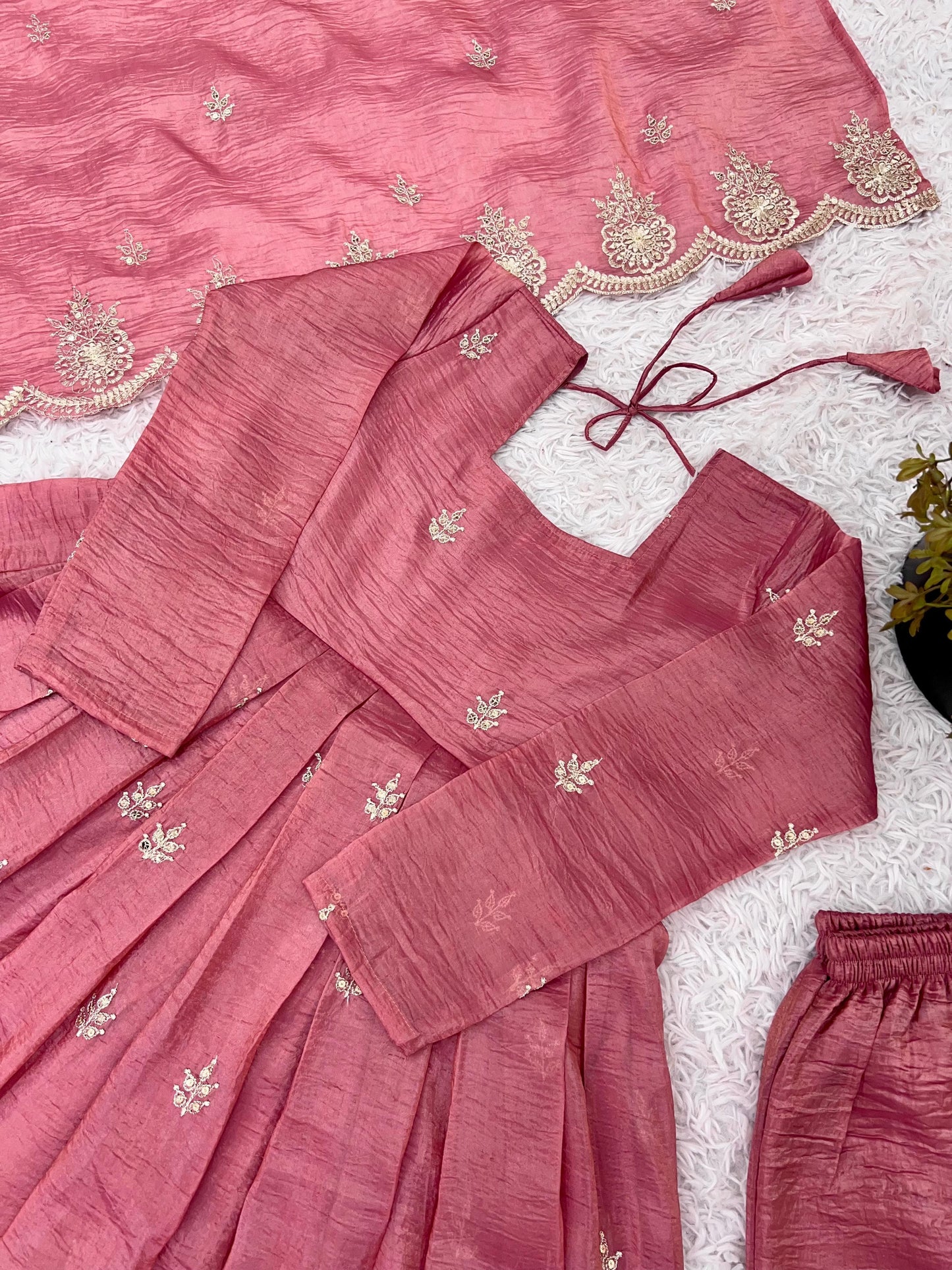 "Aarzu" β Elegant Ethnic Gown Ensemble with Heavy Sequence Embroidery with Border