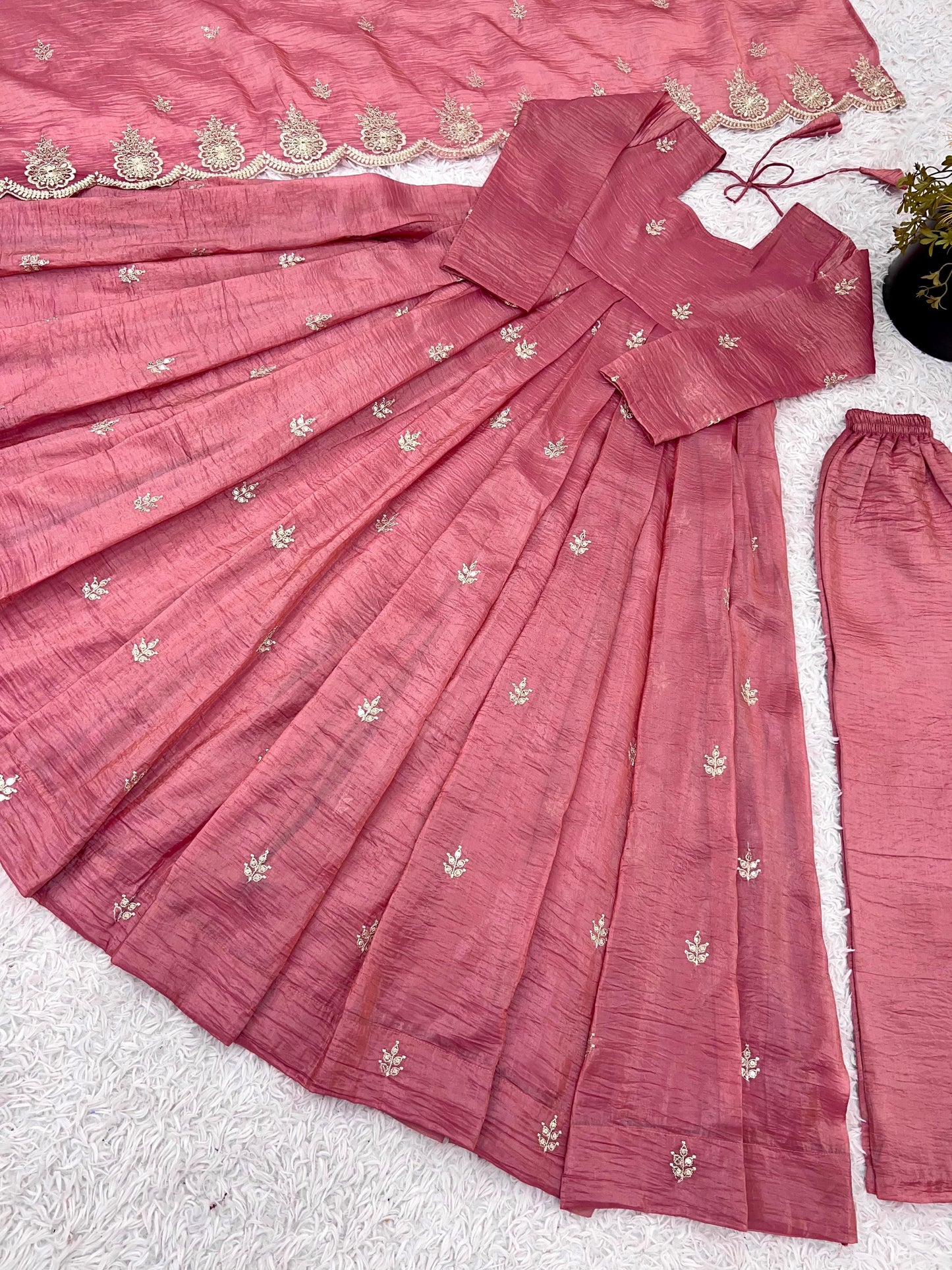 "Aarzu" β Elegant Ethnic Gown Ensemble with Heavy Sequence Embroidery with Border