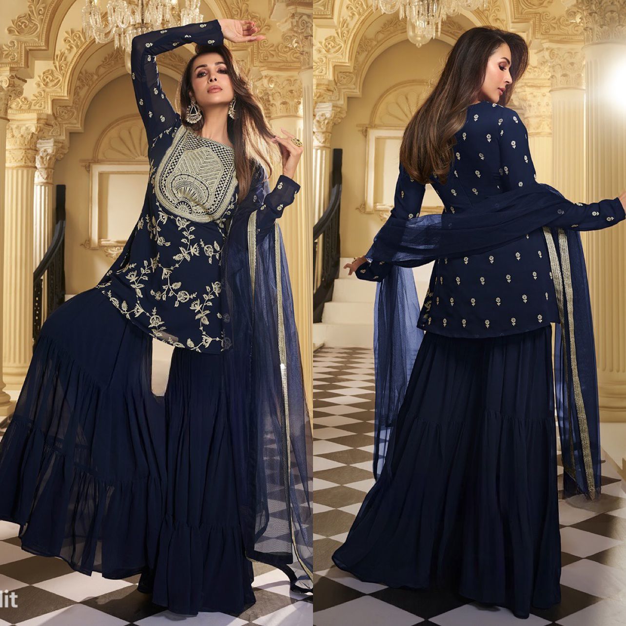 Malika Arora "The Glimmer Queen Set" β Embroidered Top & Sharara