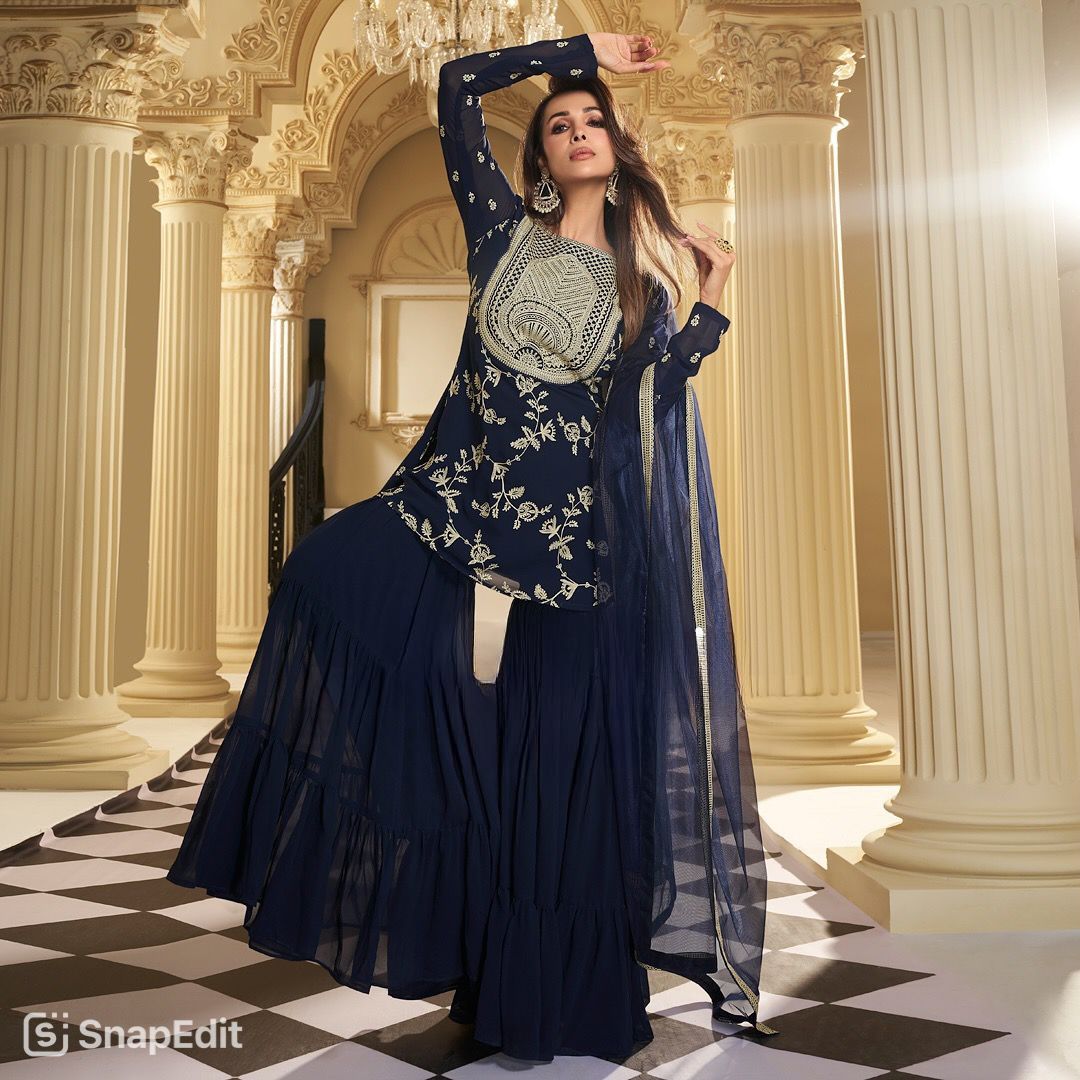 Malika Arora "The Glimmer Queen Set" β Embroidered Top & Sharara