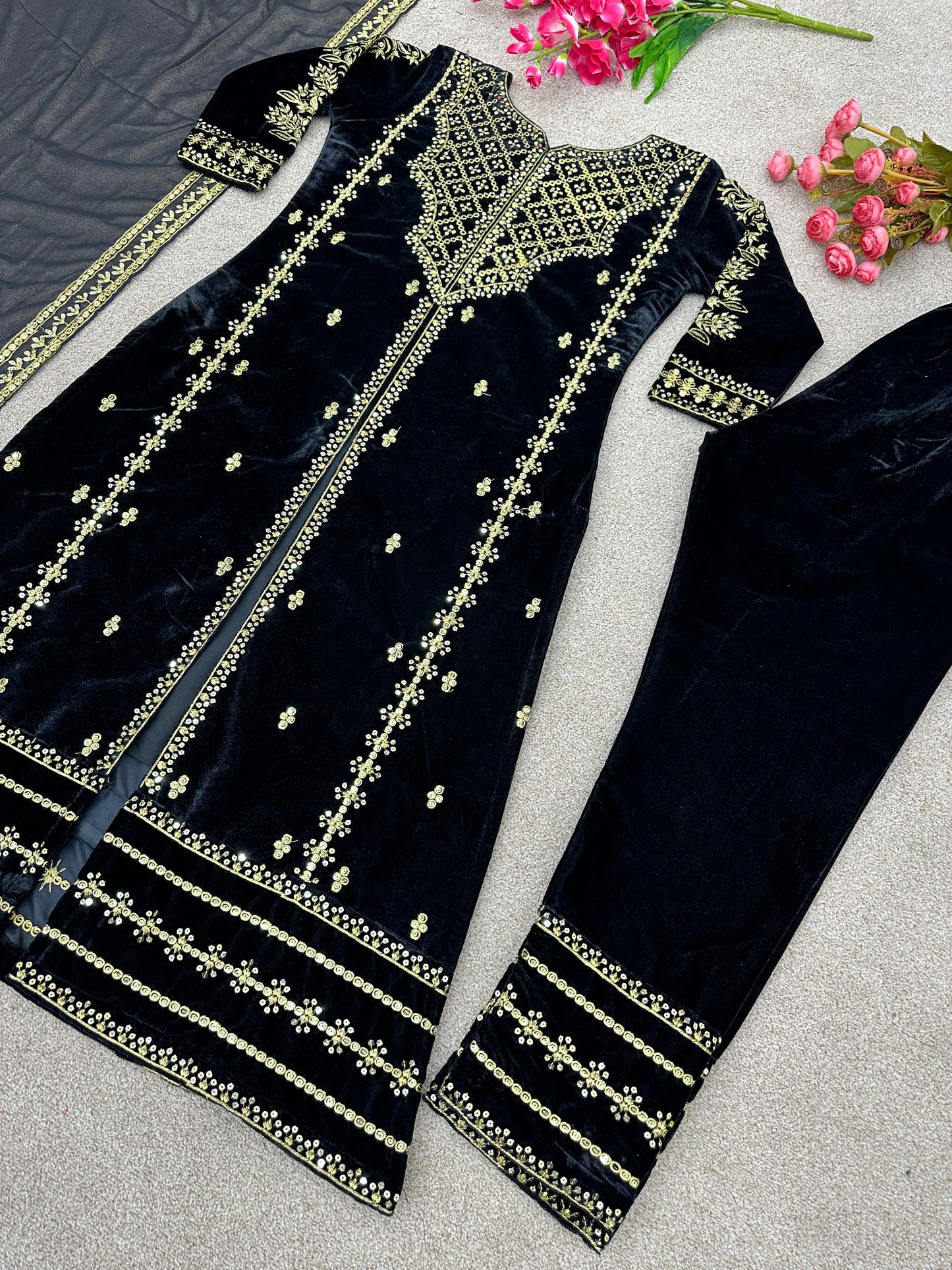 Beautifully Stitched 3-piece partywear set with heavy embroidery and sequence work.