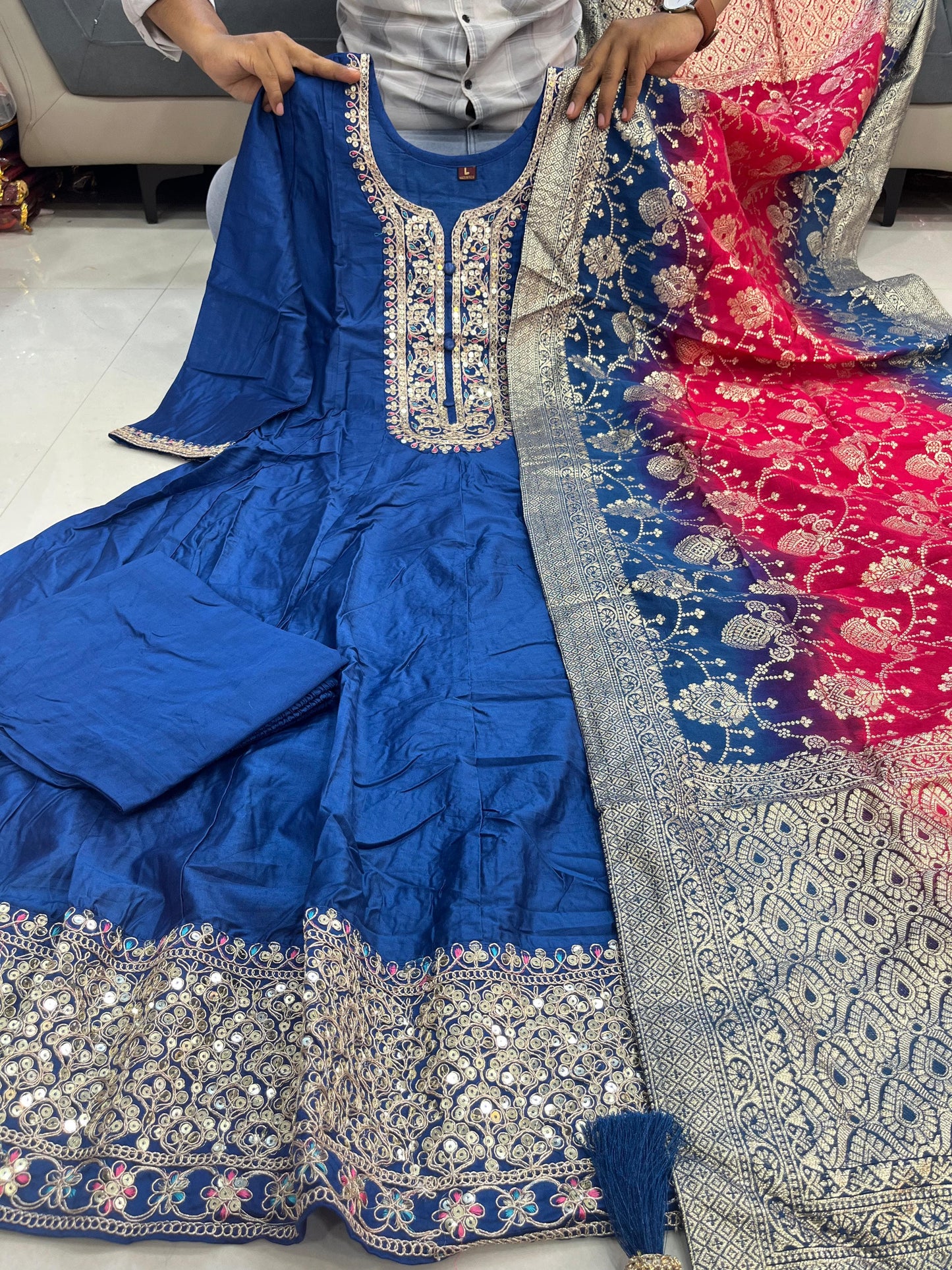 ๐ผ Jashn-E-Bahaaraa โ Anarkali Flared Kurti Pant Dupatta Set ๐ผ