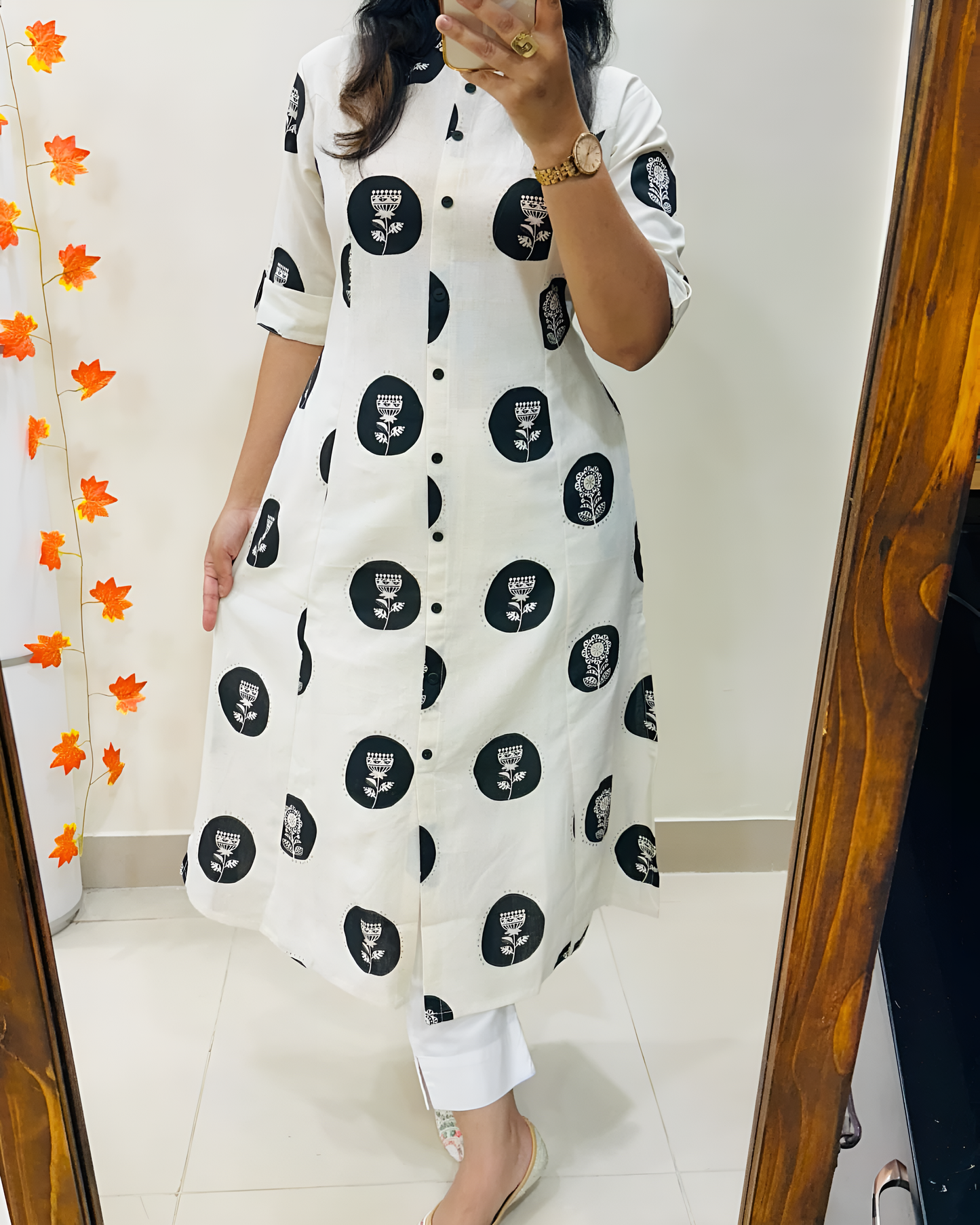 "Urban Indigo β Printed Cotton A-Line Kurta Set"