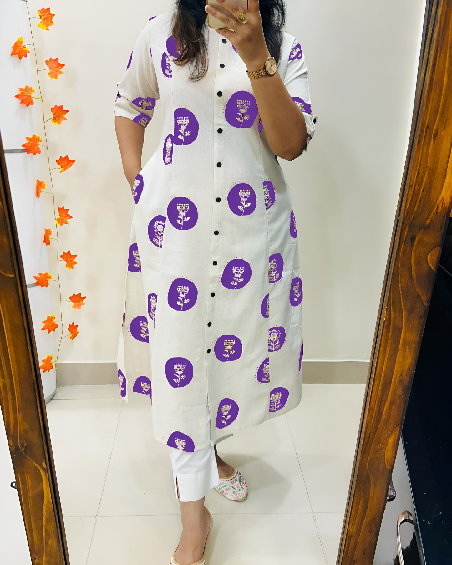 "Urban Indigo β Printed Cotton A-Line Kurta Set"