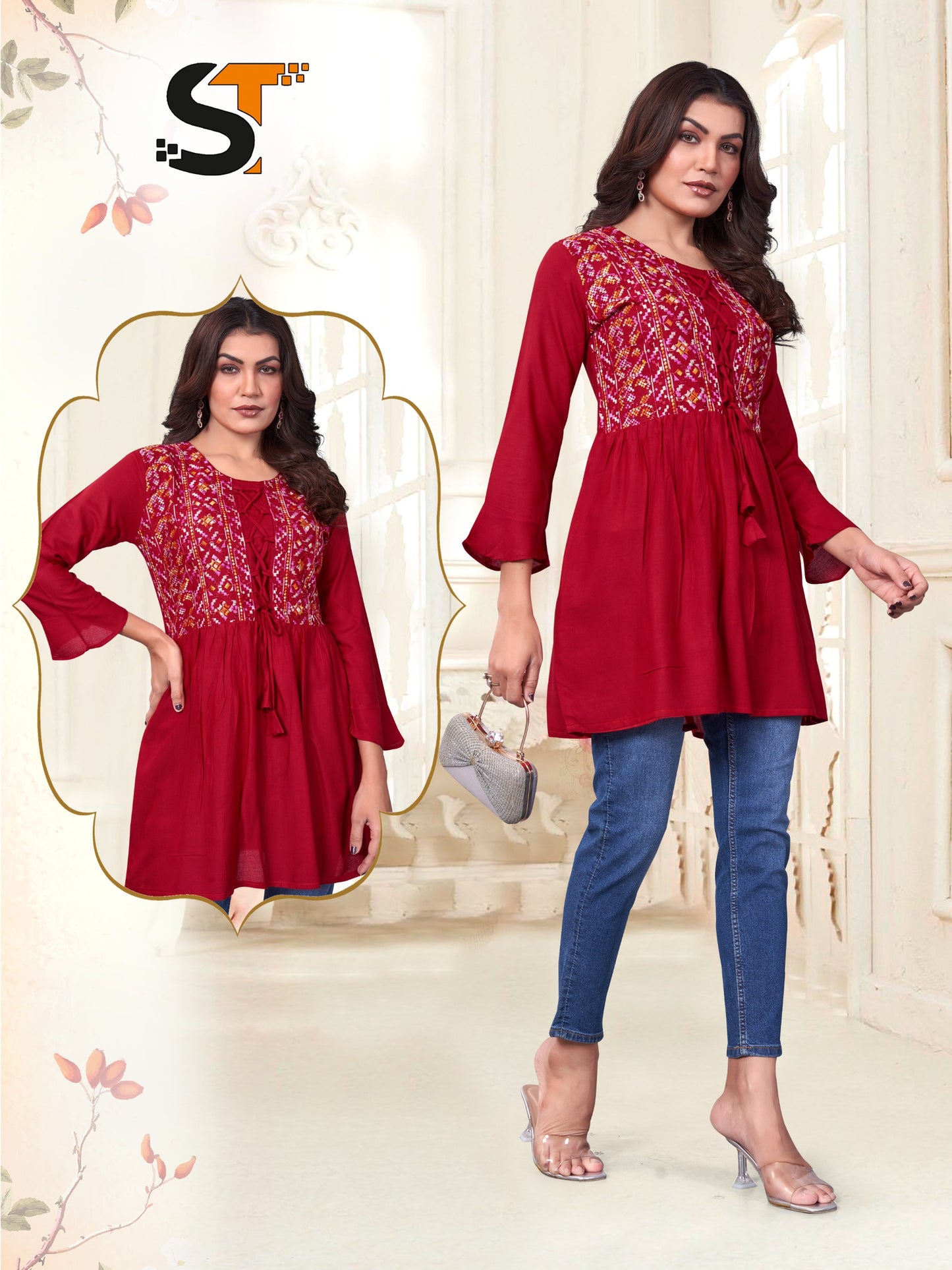 Embroidered Elegance Rayon Tops