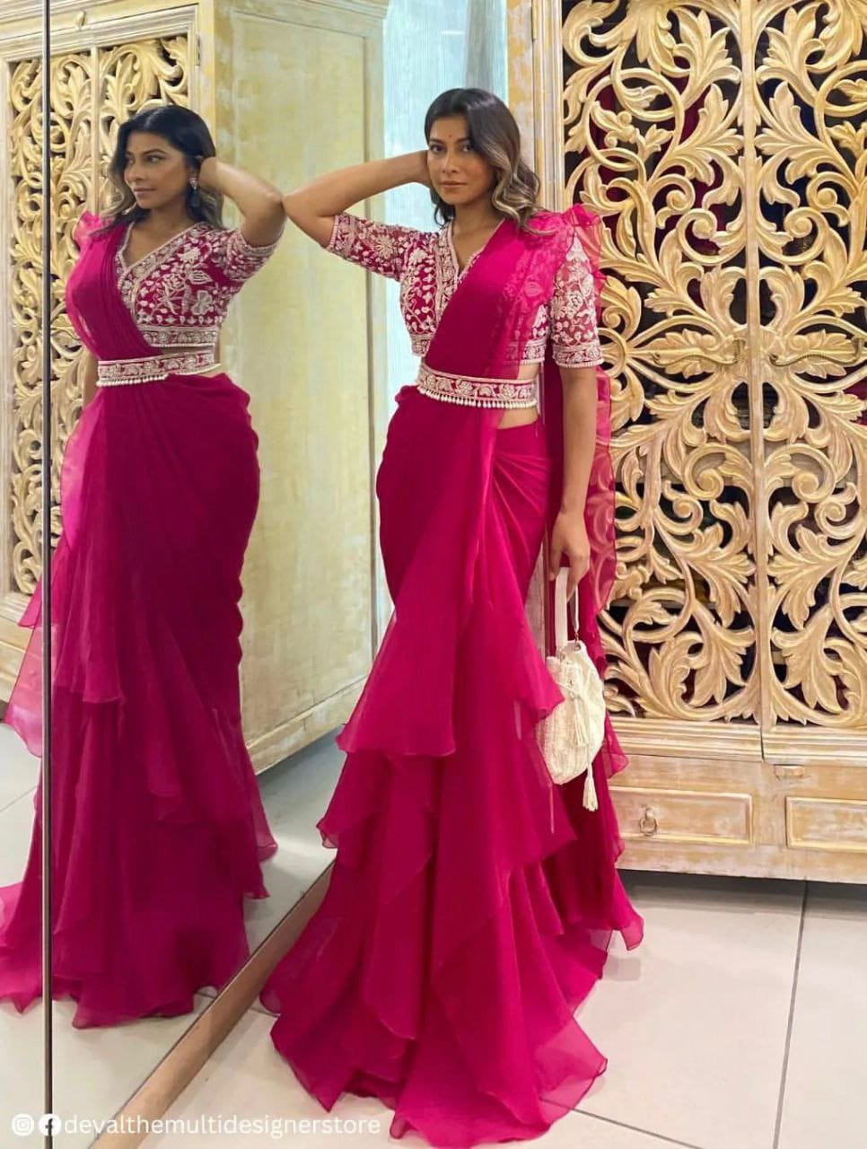 Ruffle Glam โ Designer Party Wear Lehenga Saree Set