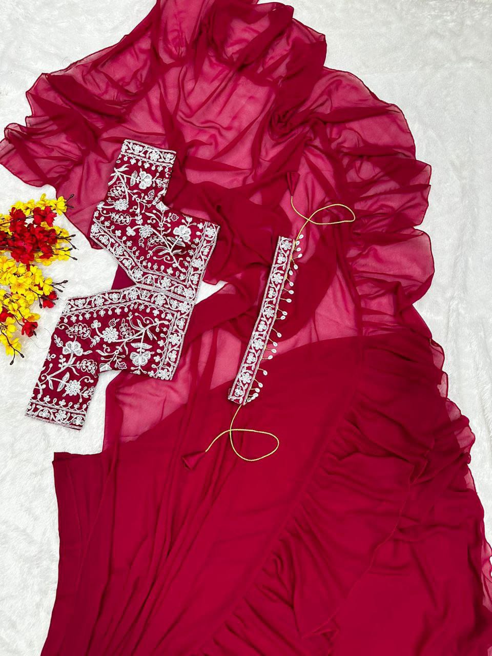 Ruffle Glam โ Designer Party Wear Lehenga Saree Set
