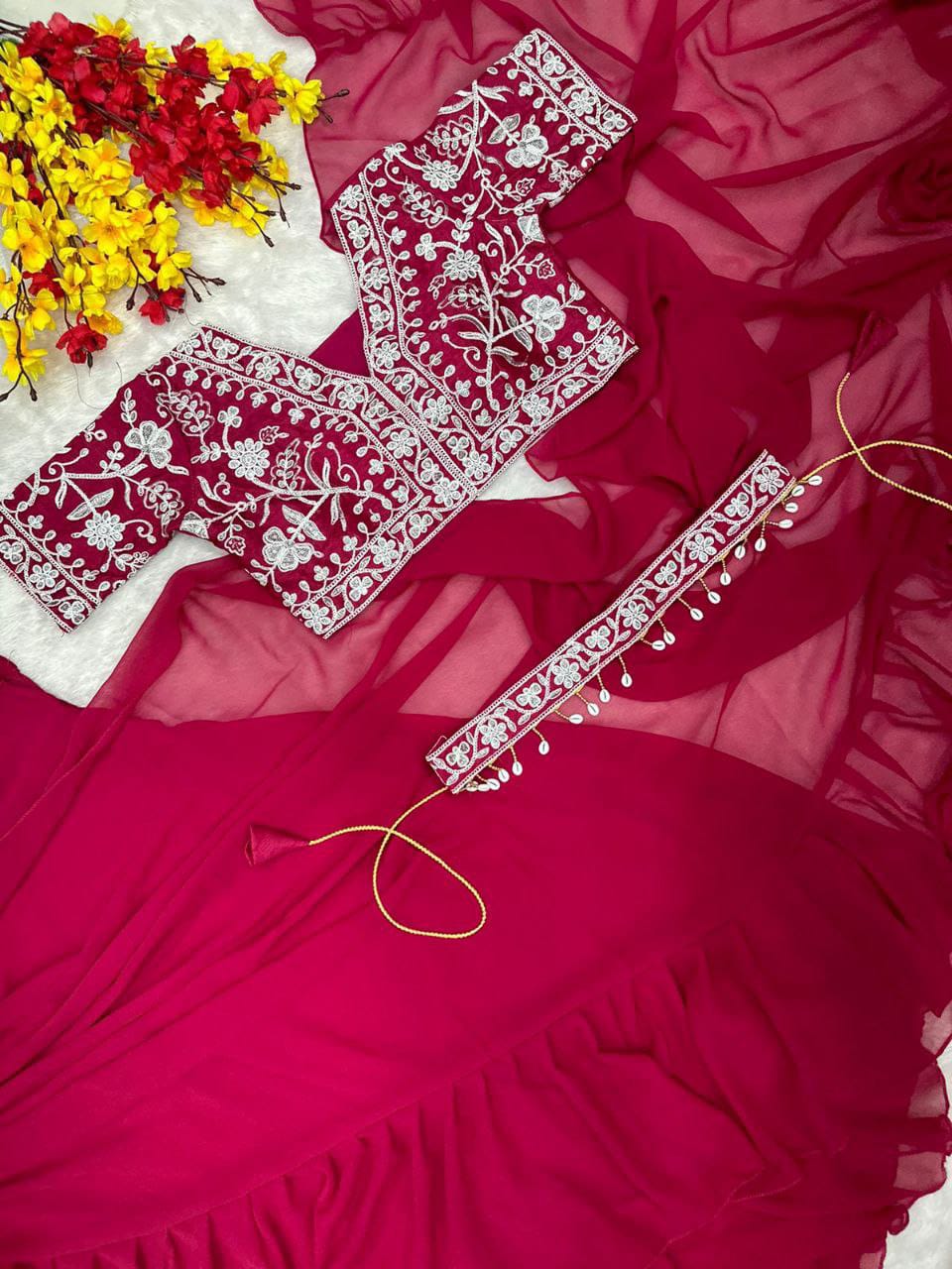 Ruffle Glam โ Designer Party Wear Lehenga Saree Set