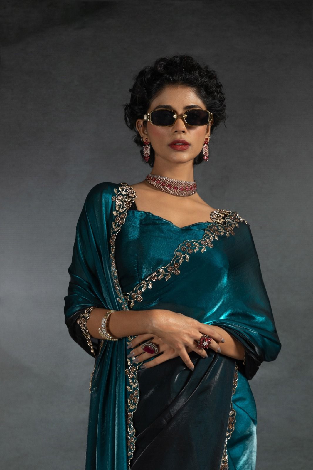 Starry Elegance – NC-5456 | Shaded Space Silk Saree