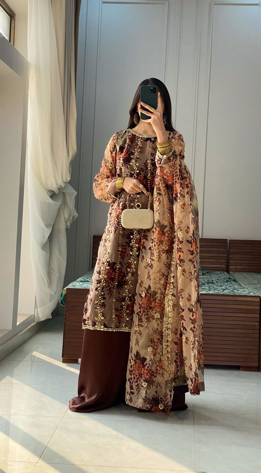 Nooré Festive Glow – Embroidered Top-Plazzo-Dupatta Set