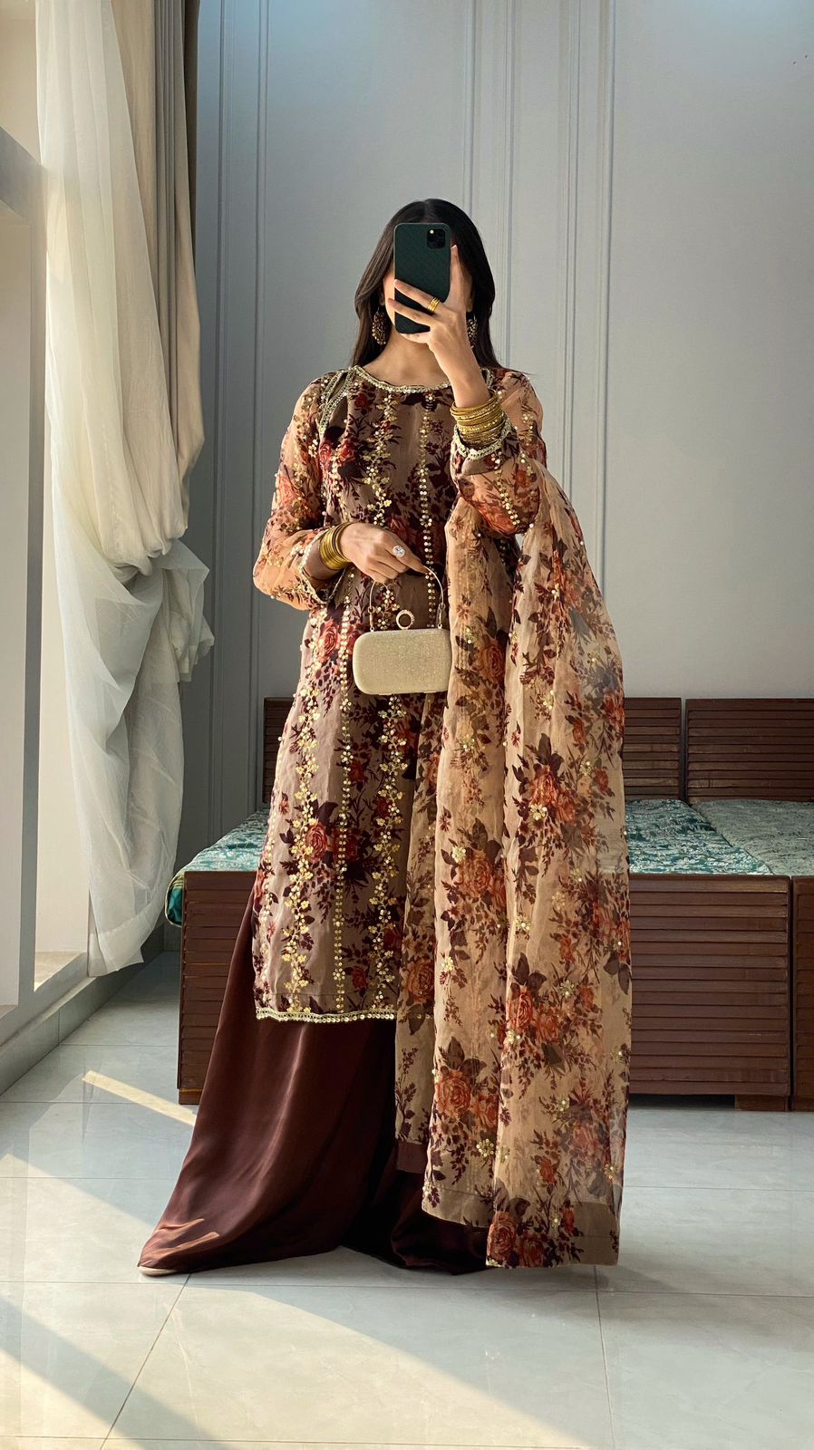 Nooré Festive Glow – Embroidered Top-Plazzo-Dupatta Set