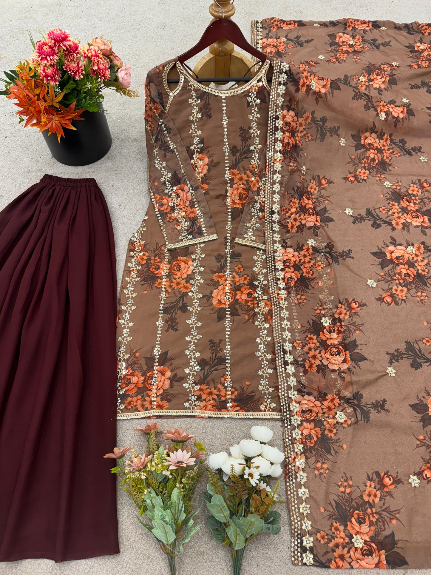 Nooré Festive Glow – Embroidered Top-Plazzo-Dupatta Set