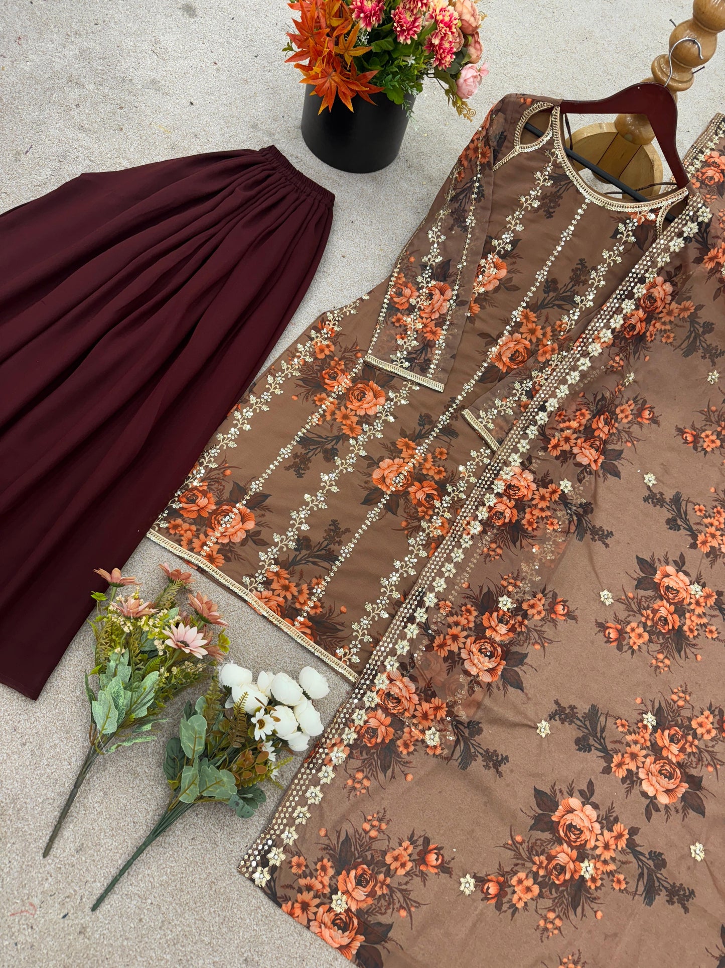 Nooré Festive Glow – Embroidered Top-Plazzo-Dupatta Set