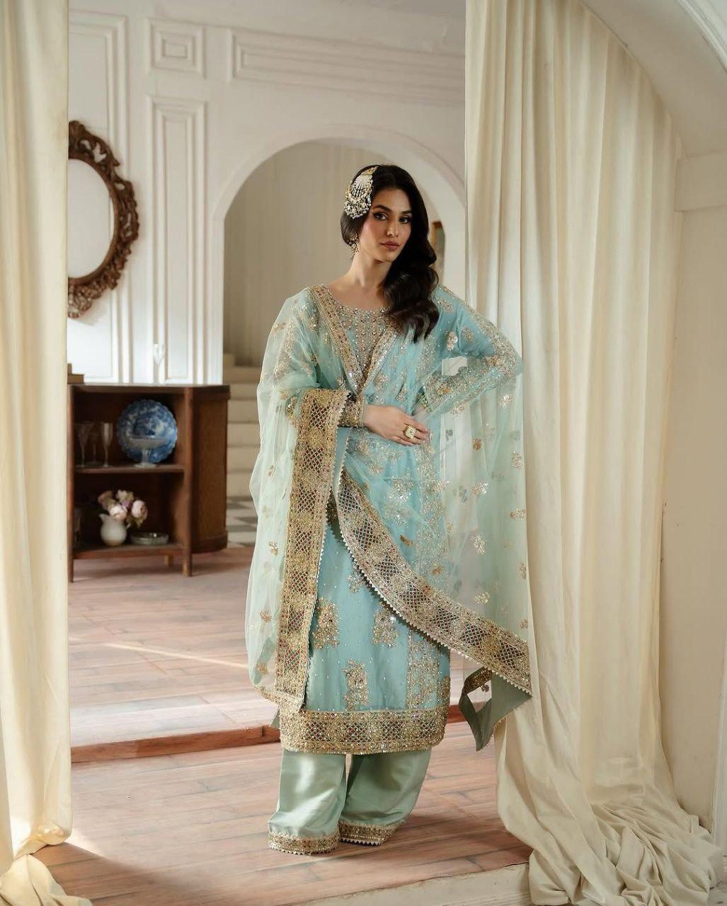 Royale Gleam β Designer Partywear Top, Sharara & Dupatta Set