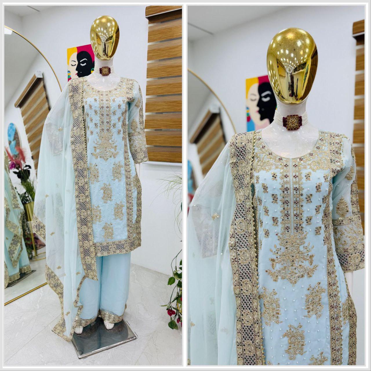 Royale Gleam β Designer Partywear Top, Sharara & Dupatta Set
