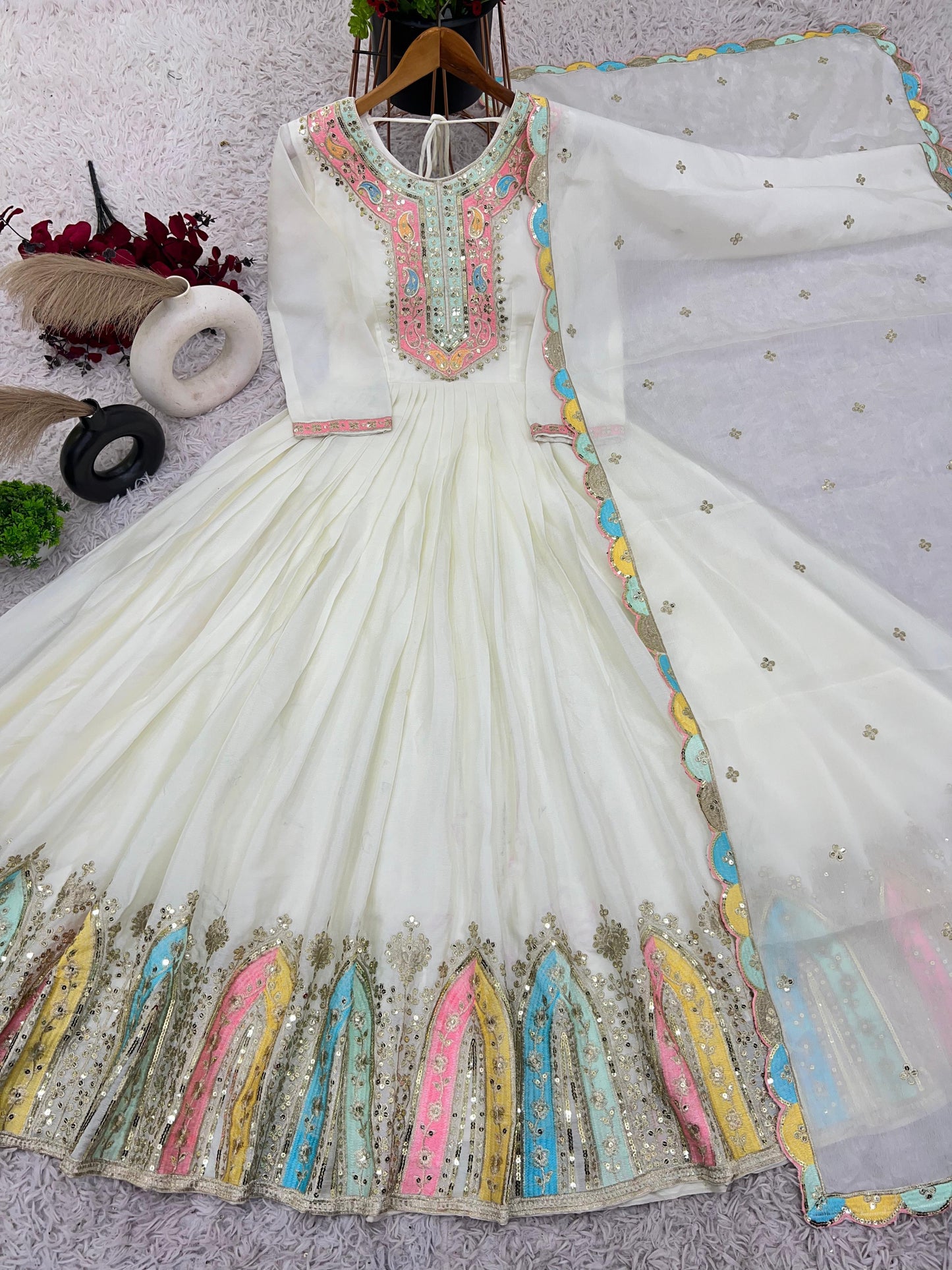 Premium Designer Heavy Embroidered Gown with Dupatta