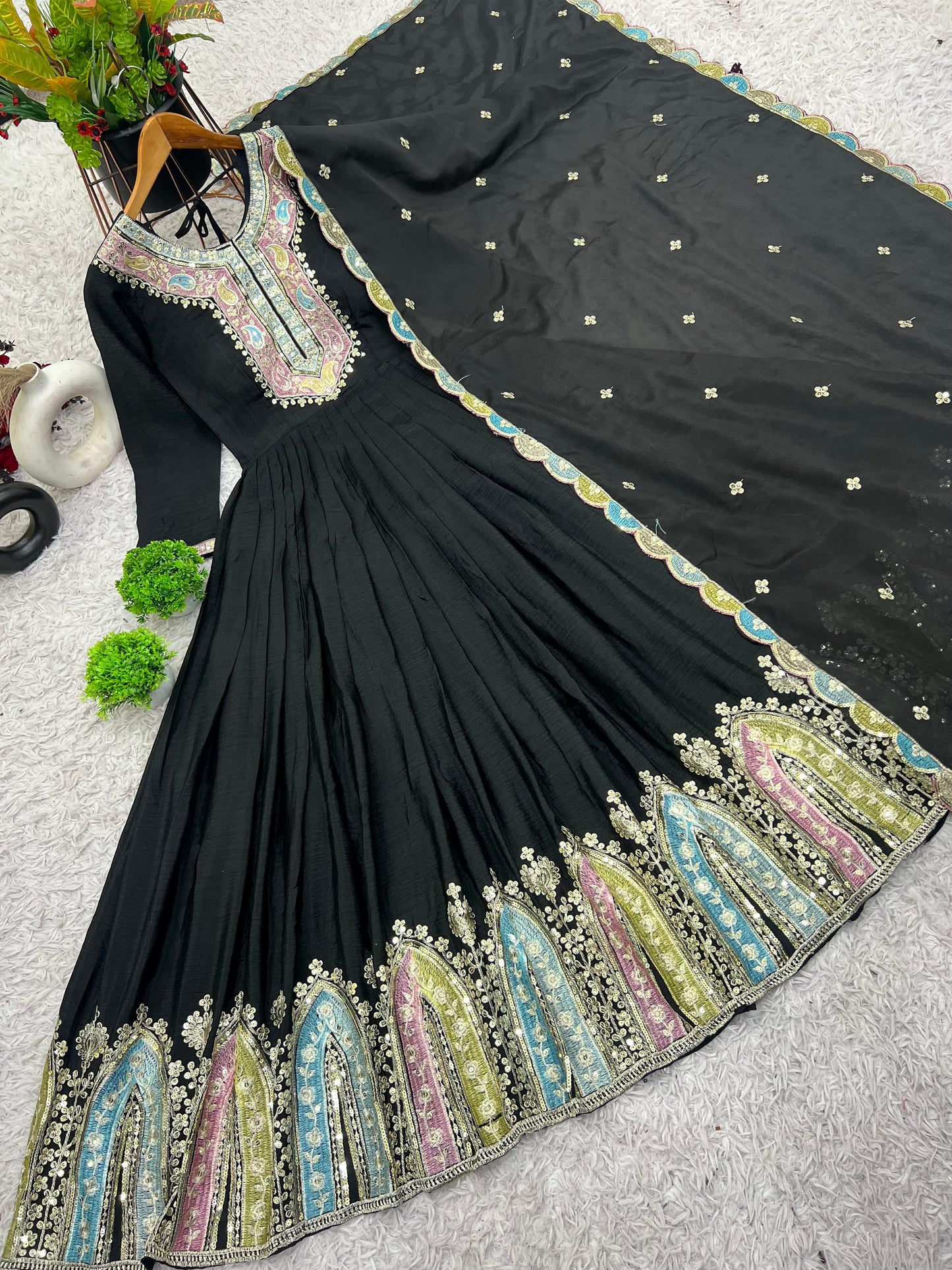 Premium Designer Heavy Embroidered Gown with Dupatta