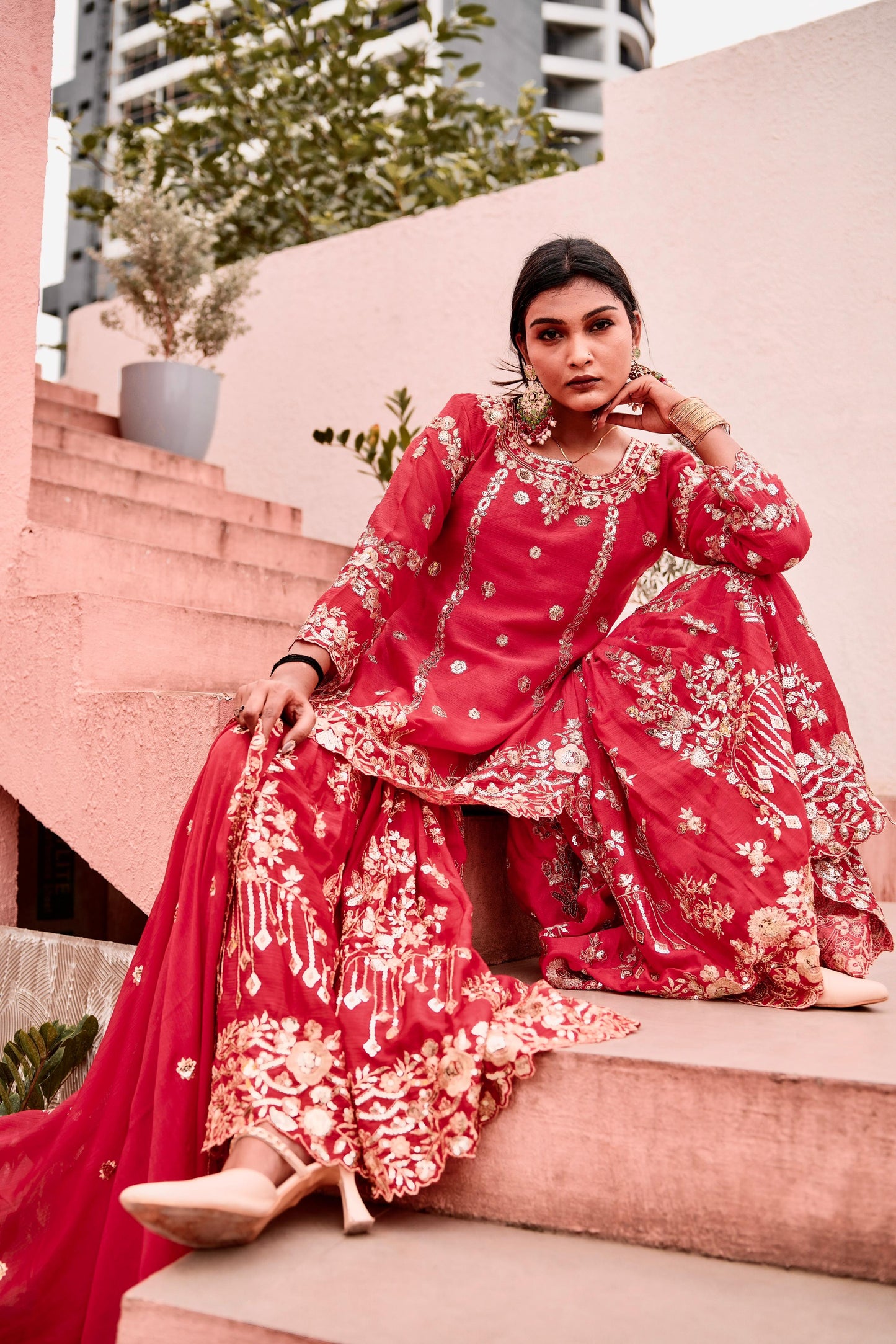 Premium Designer Embroidered Top-Sharara with Dupatta Set (Fully Stitched | Ready to Wear)