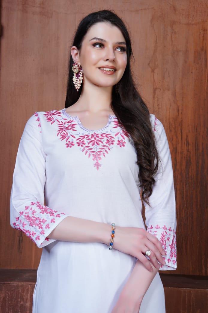 Anokhi β Colorful Chikankari Embroidered Kurti with Pant Set