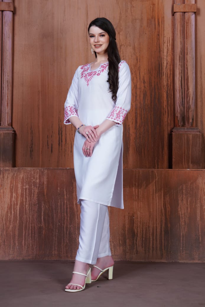Anokhi β Colorful Chikankari Embroidered Kurti with Pant Set