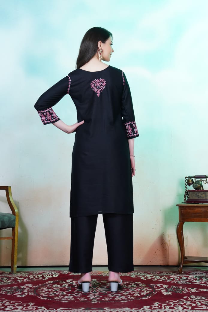 Anokhi β Colorful Chikankari Embroidered Kurti with Pant Set