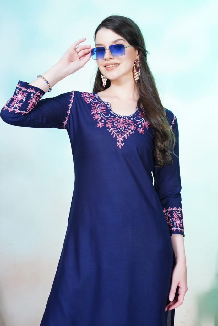 Anokhi β Colorful Chikankari Embroidered Kurti with Pant Set
