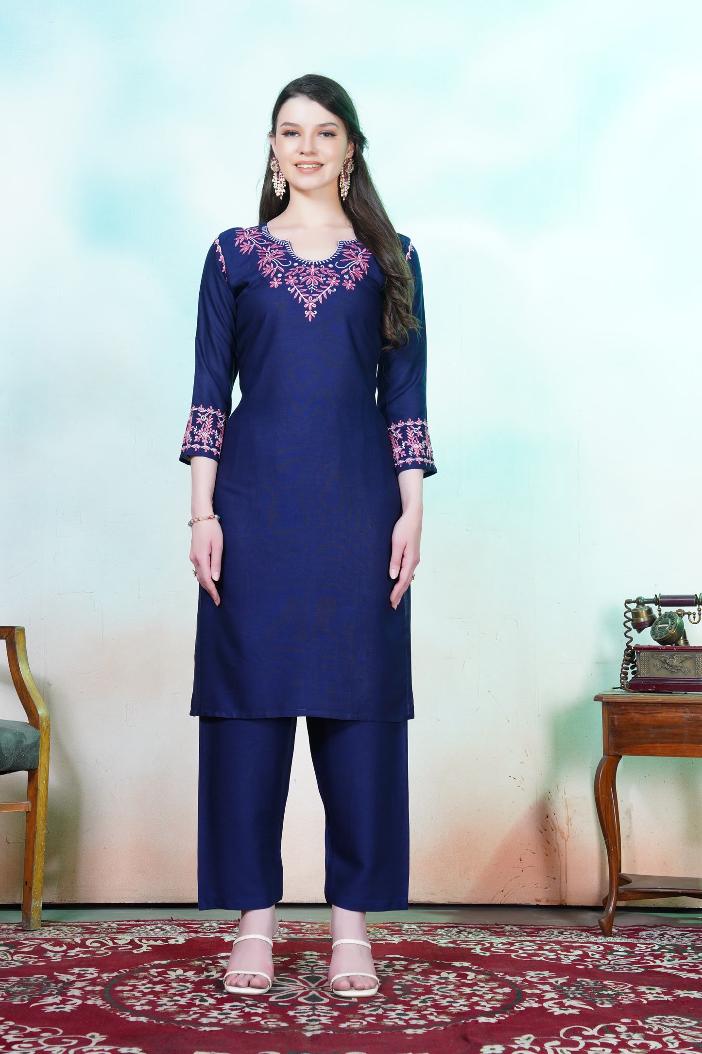 Anokhi β Colorful Chikankari Embroidered Kurti with Pant Set