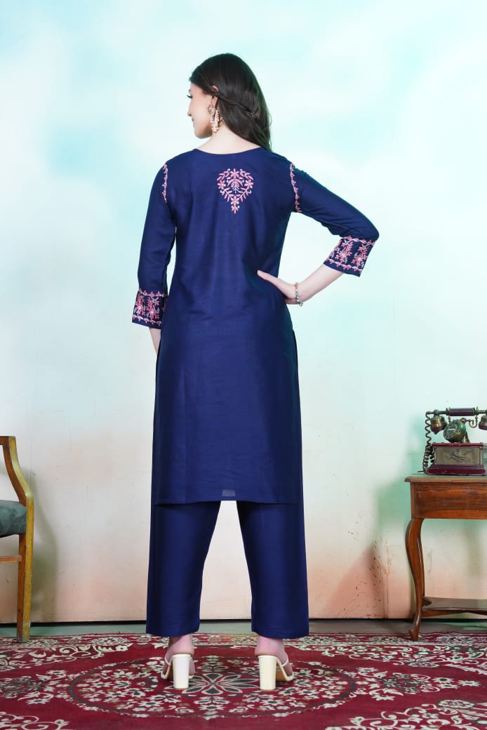 Anokhi β Colorful Chikankari Embroidered Kurti with Pant Set
