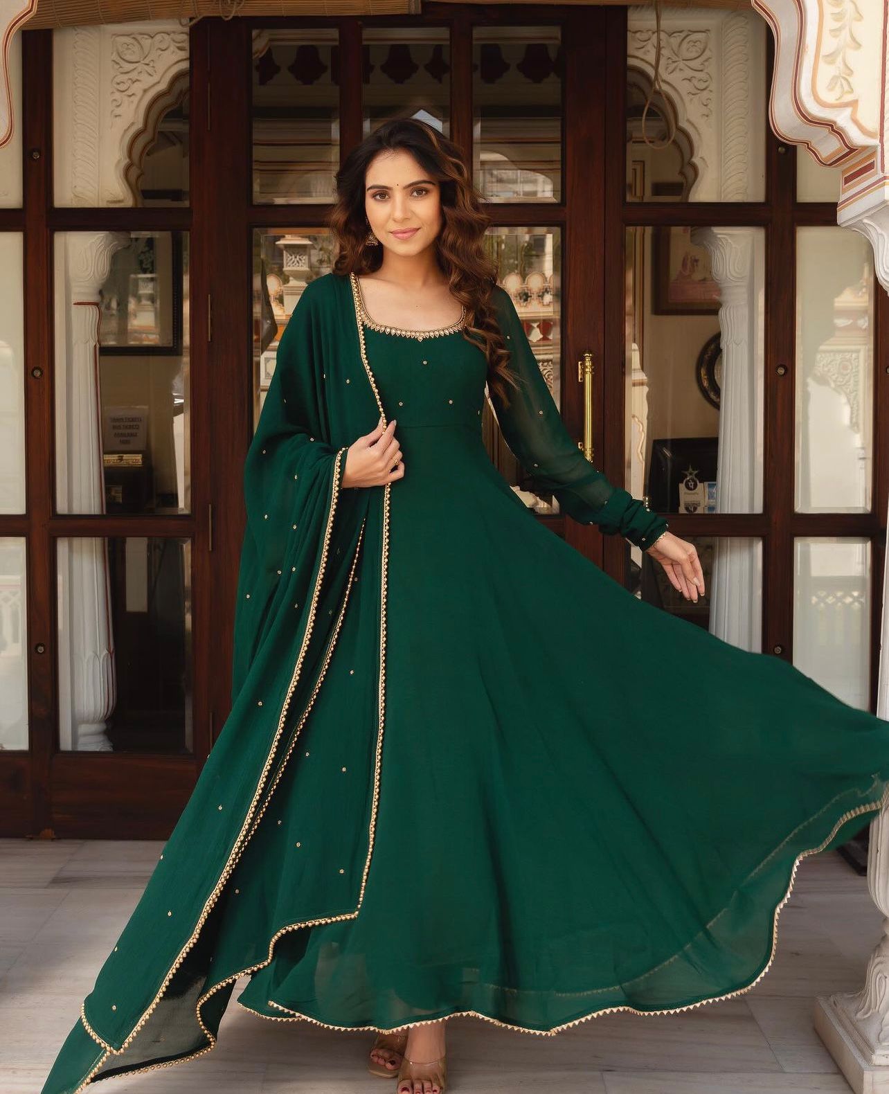 Designer Party Wear Gown with Dupatta – Plus Size Available