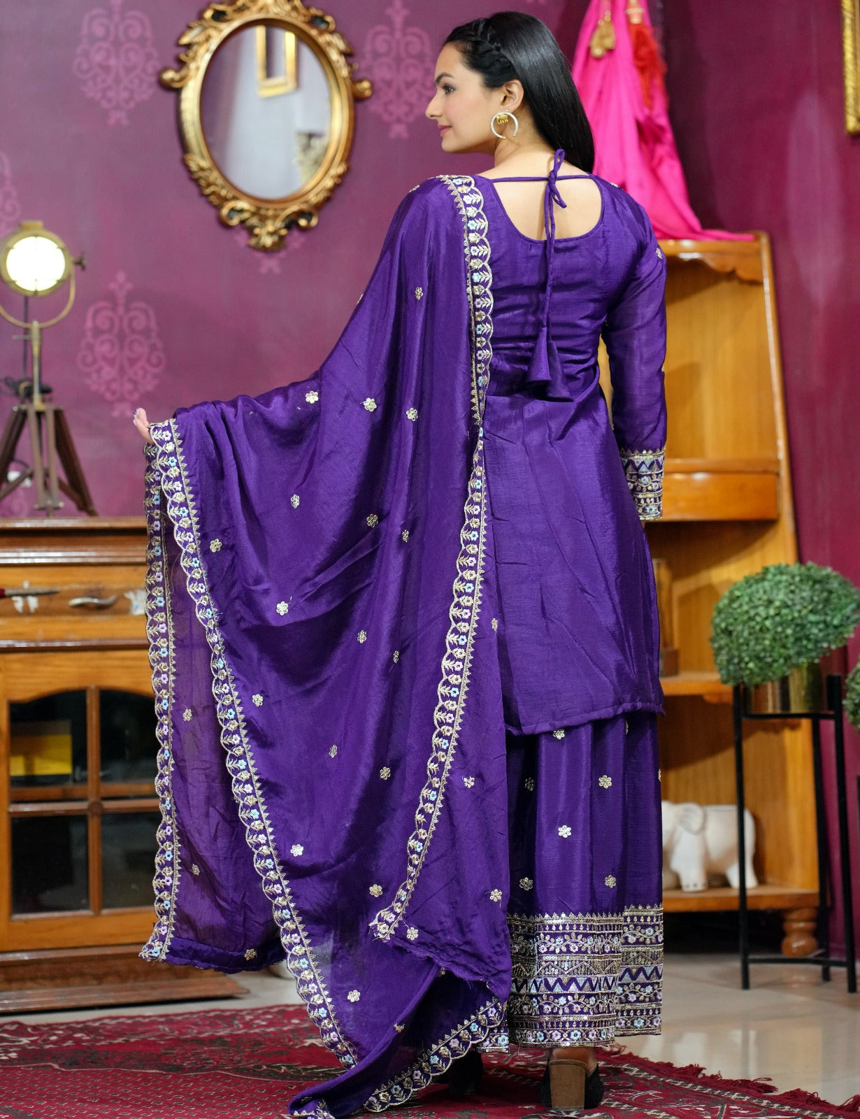 Rakhi Edition ā FE-84 Designer Chinon Sharara Set with Heavy Embroidery