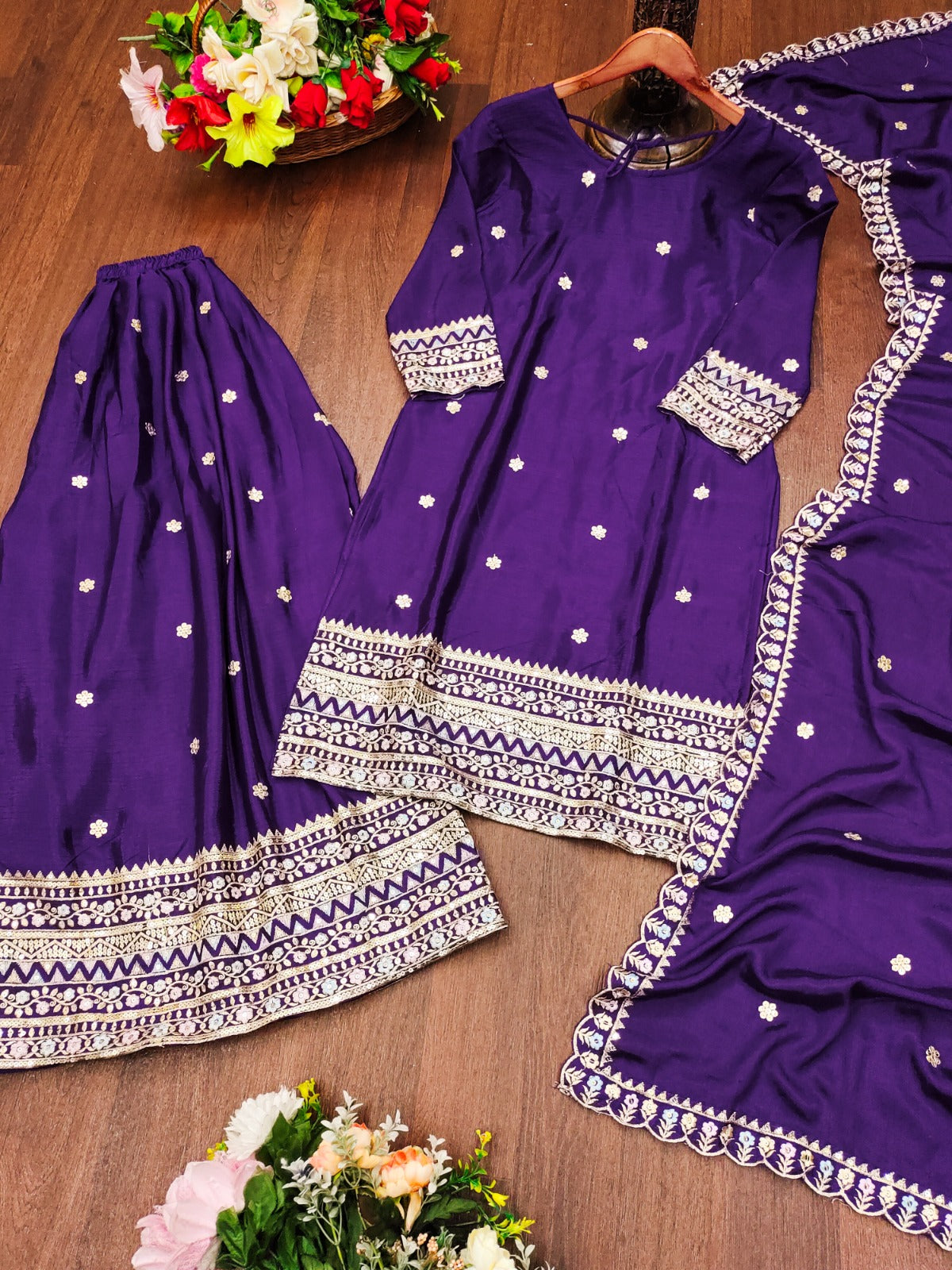 Rakhi Edition ā FE-84 Designer Chinon Sharara Set with Heavy Embroidery