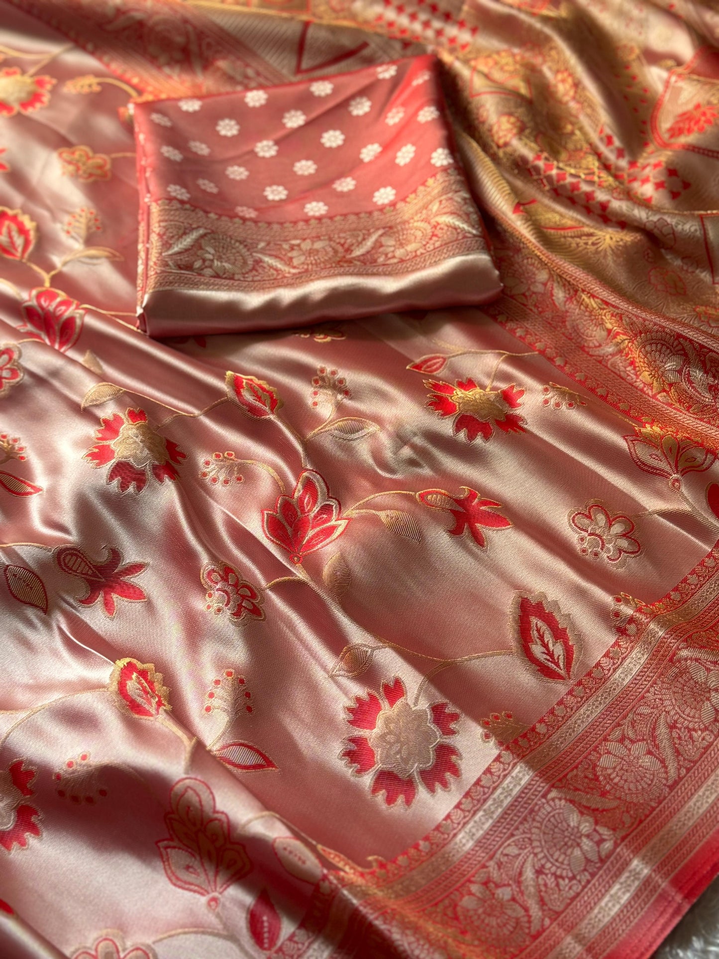 "Royal Bloom Two-Tone Satin Zari Weaving Saree with Butti Blouse"