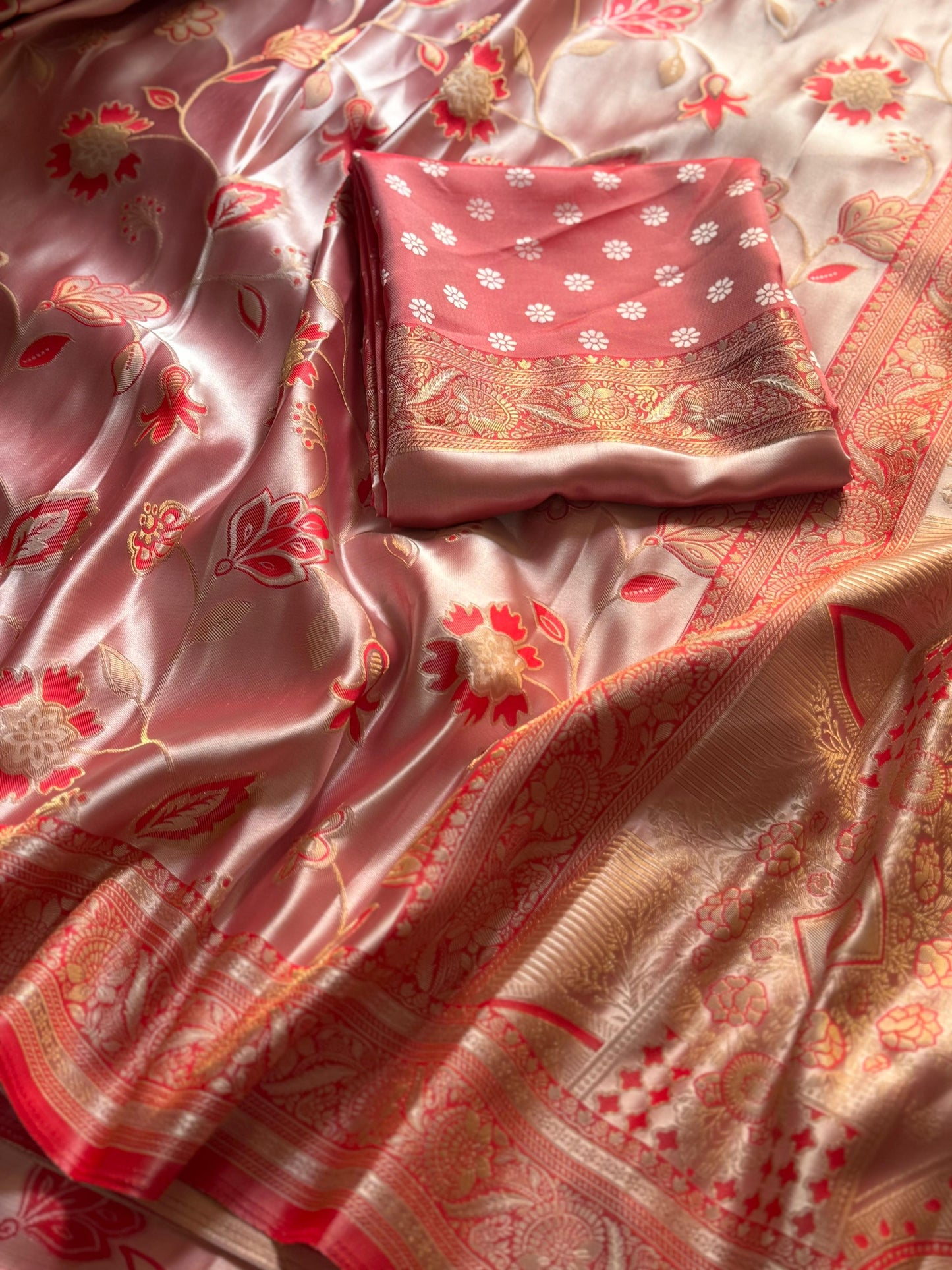 "Royal Bloom Two-Tone Satin Zari Weaving Saree with Butti Blouse"