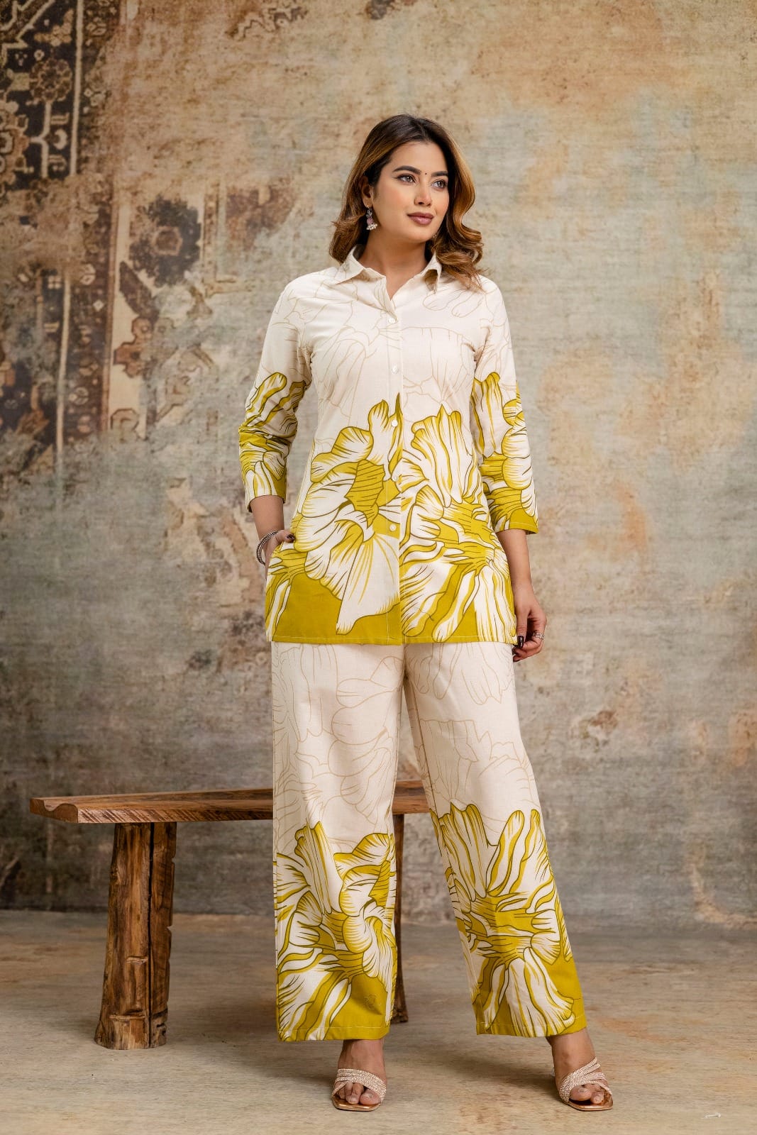 Yellow Classy Cotton Floral Printed Coord Set ๐