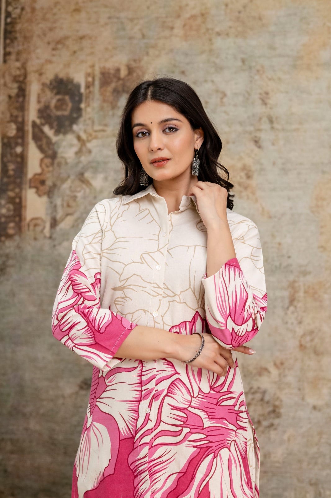 Pink Classy Cotton Floral Printed Coord Set ๐
