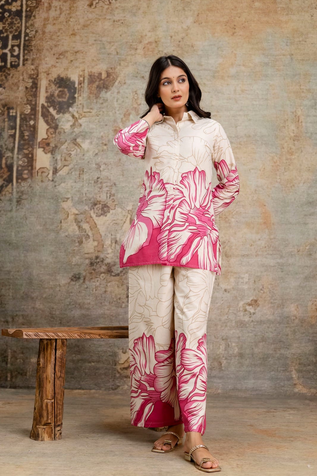 Pink Classy Cotton Floral Printed Coord Set ๐
