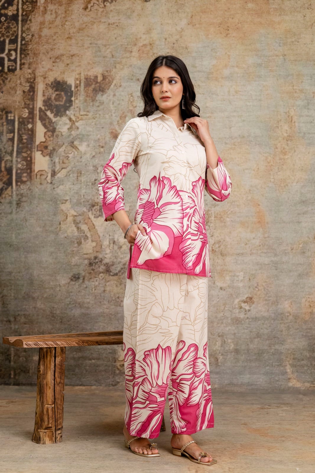 Pink Classy Cotton Floral Printed Coord Set ๐