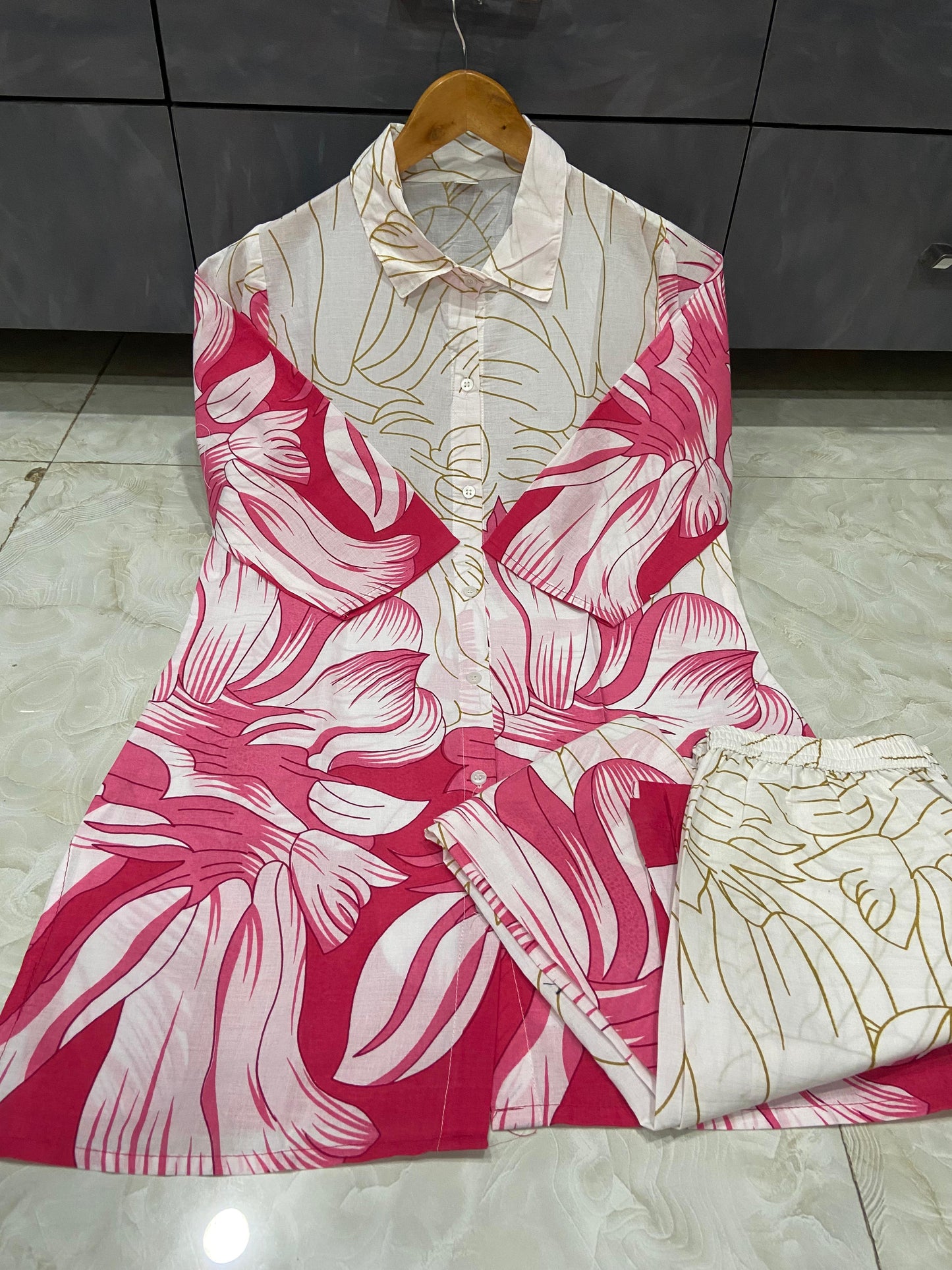 Pink Classy Cotton Floral Printed Coord Set ๐