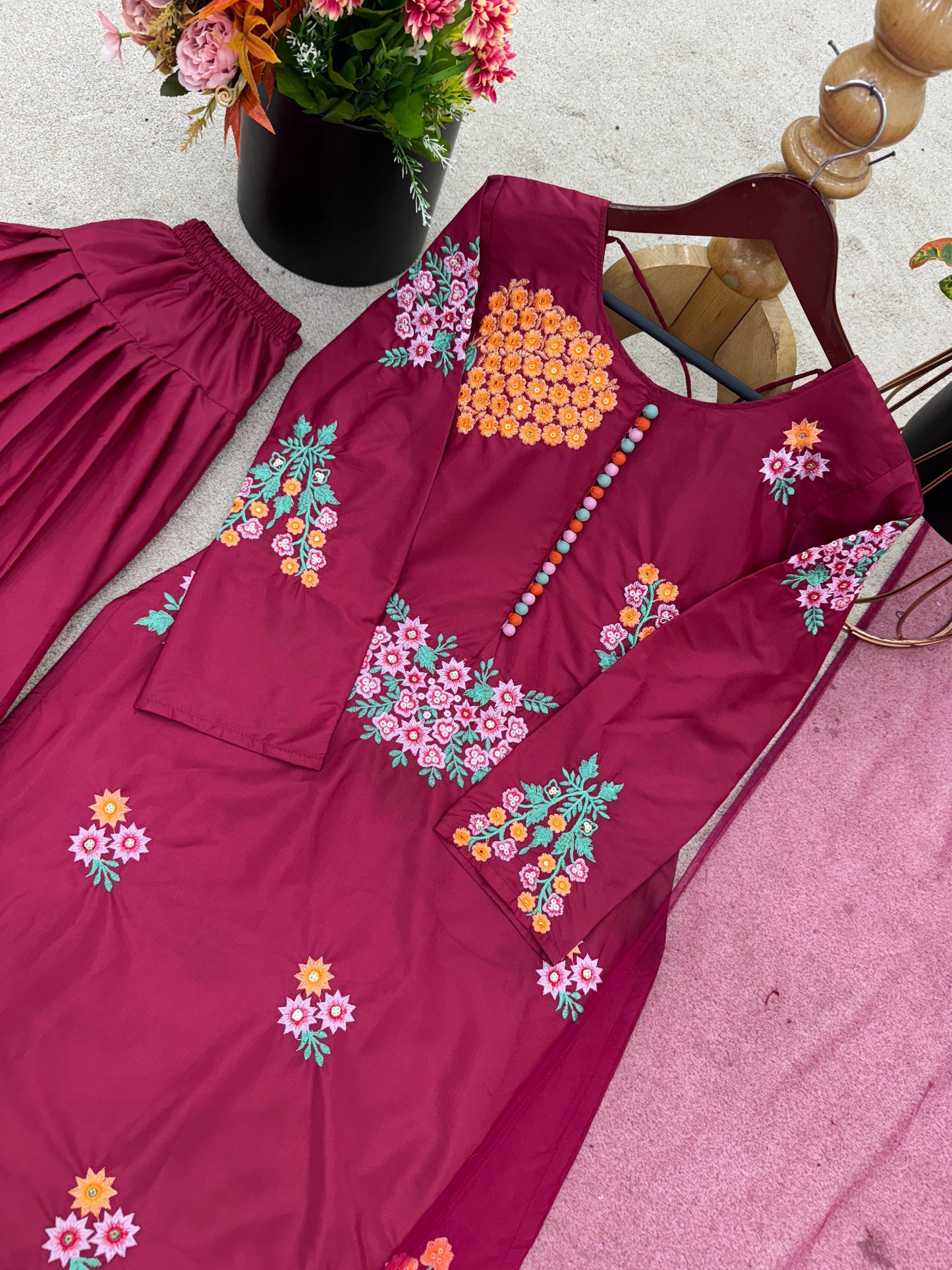 New Designer Natural Crepe Silk Embroidered Suit Set ✨