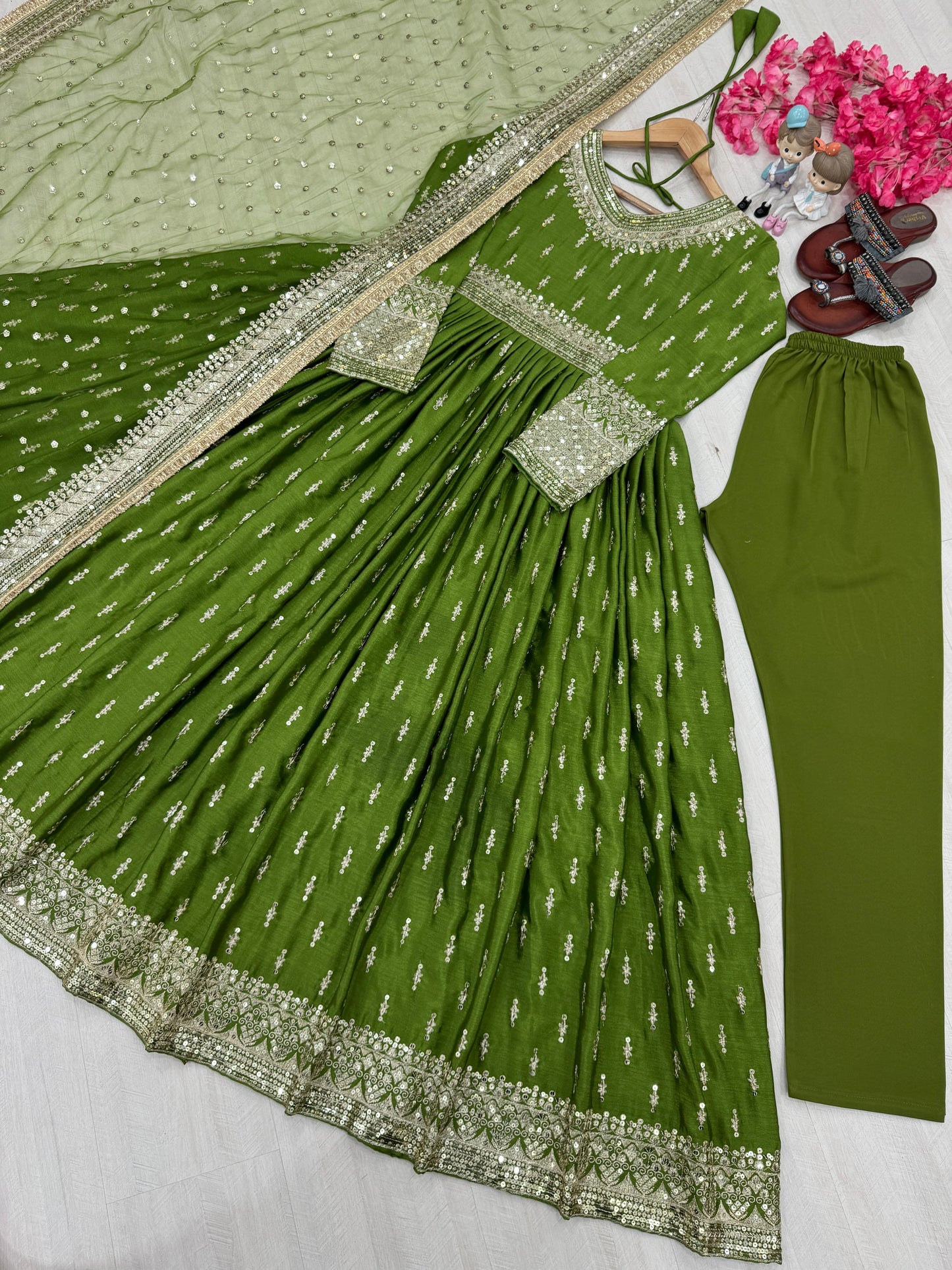 Chinon Silk Gown Set with Dupatta & Bottom ๐