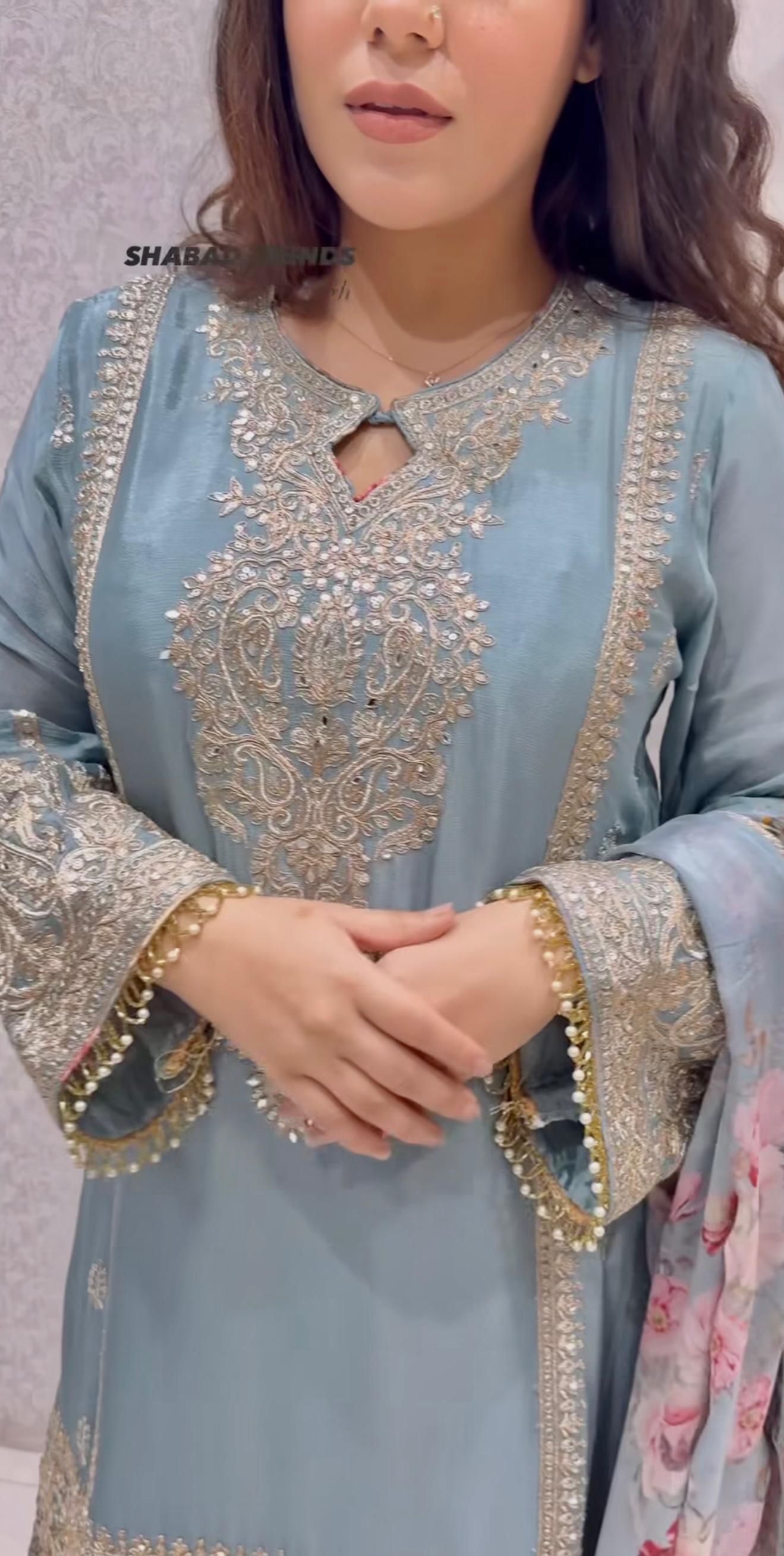 Premium Designer Chinon Silk Top, Plazzo & Dupatta Set ๐ซ