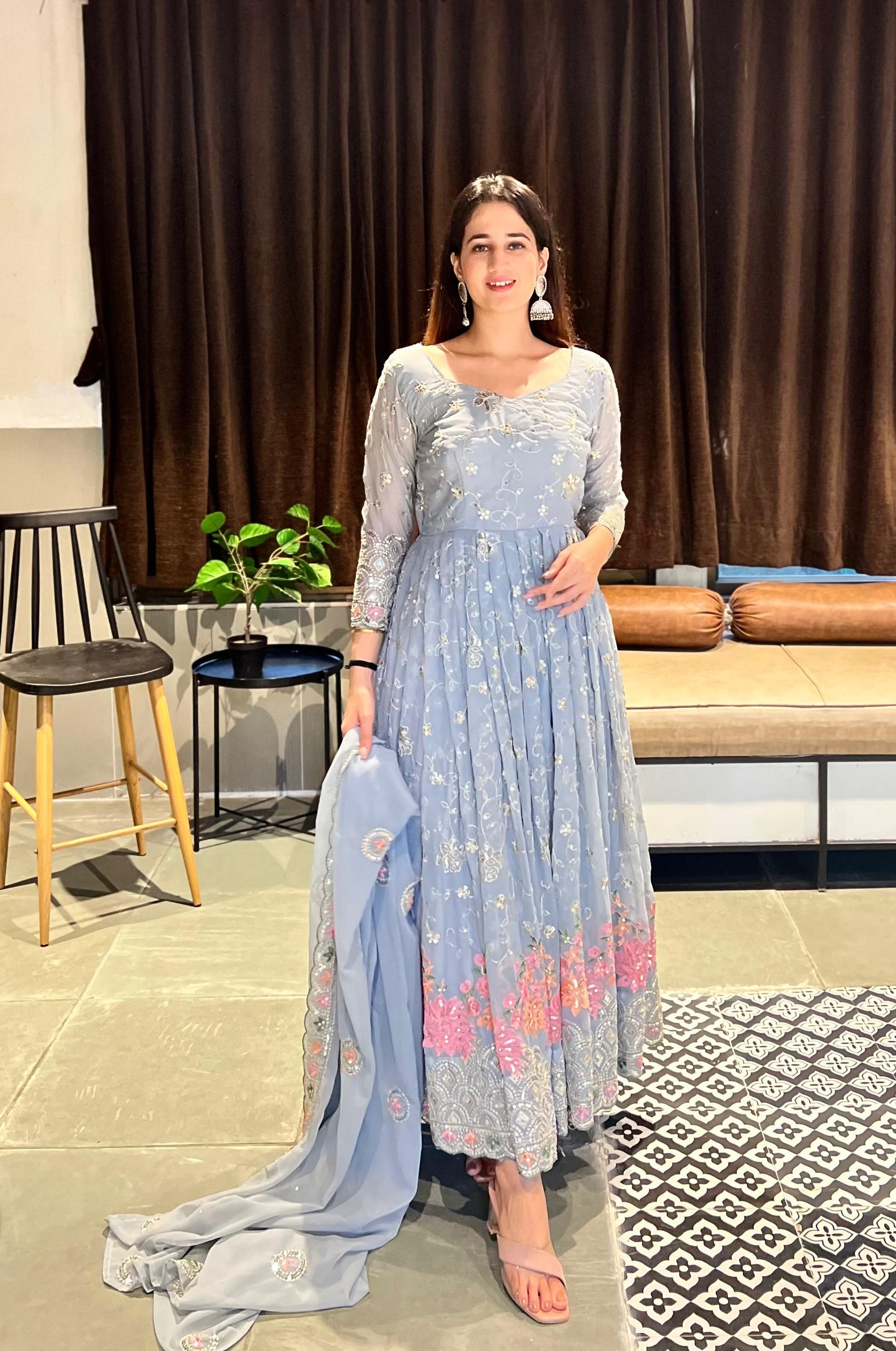 Designer Faux Georgette Anarkali Suit Set ✨