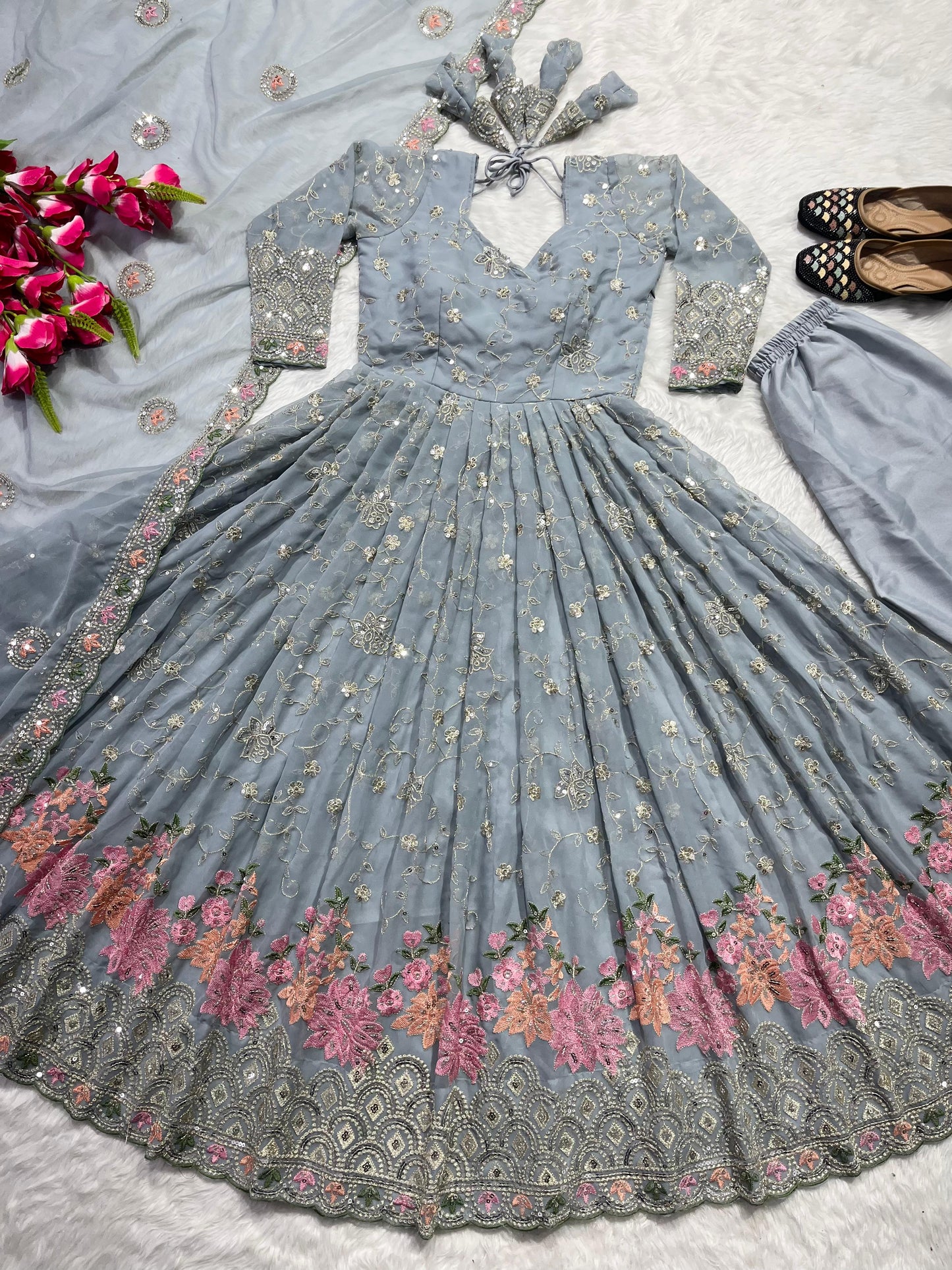 Designer Faux Georgette Anarkali Suit Set ✨