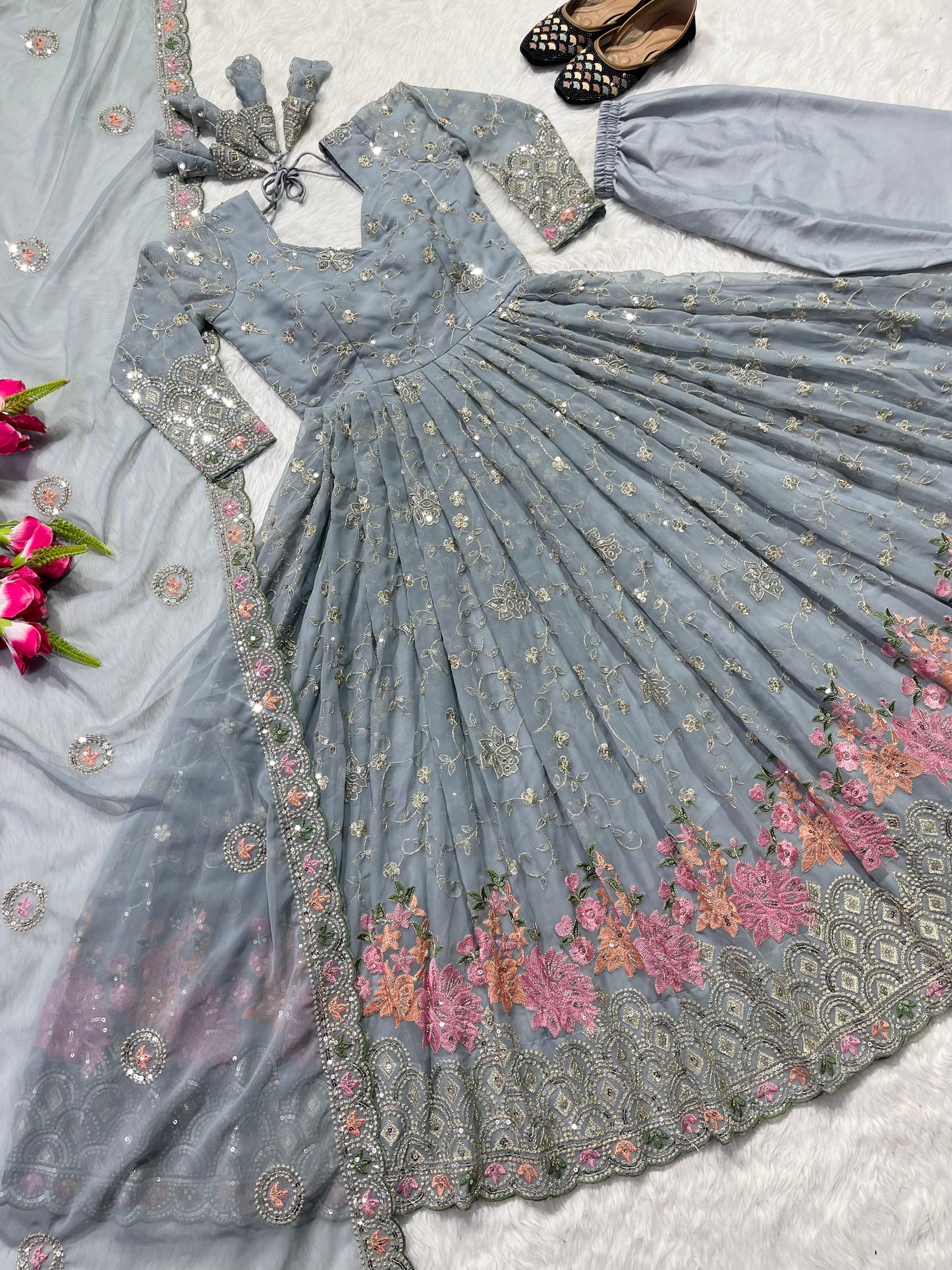 Designer Faux Georgette Anarkali Suit Set ✨