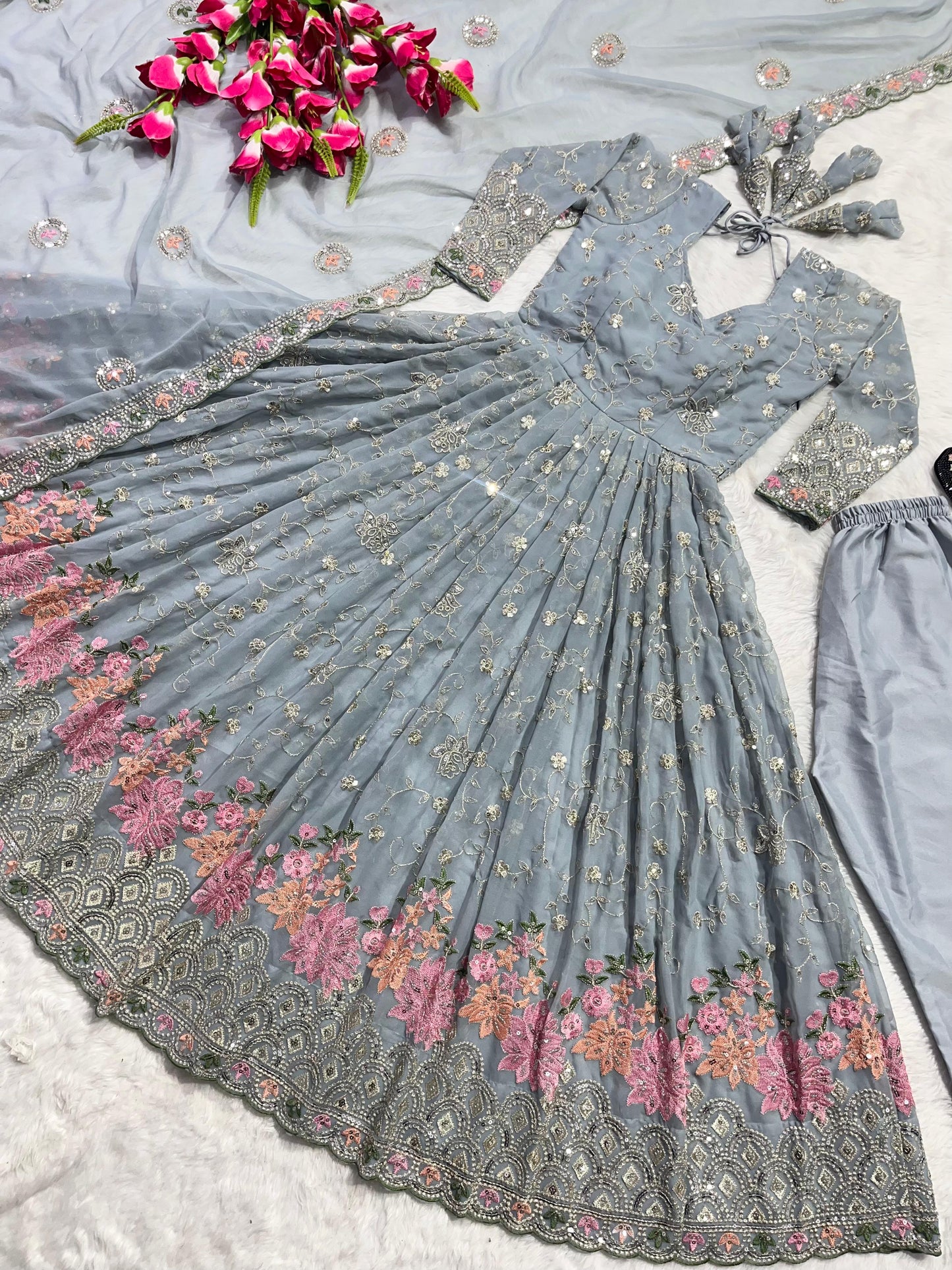 Designer Faux Georgette Anarkali Suit Set ✨