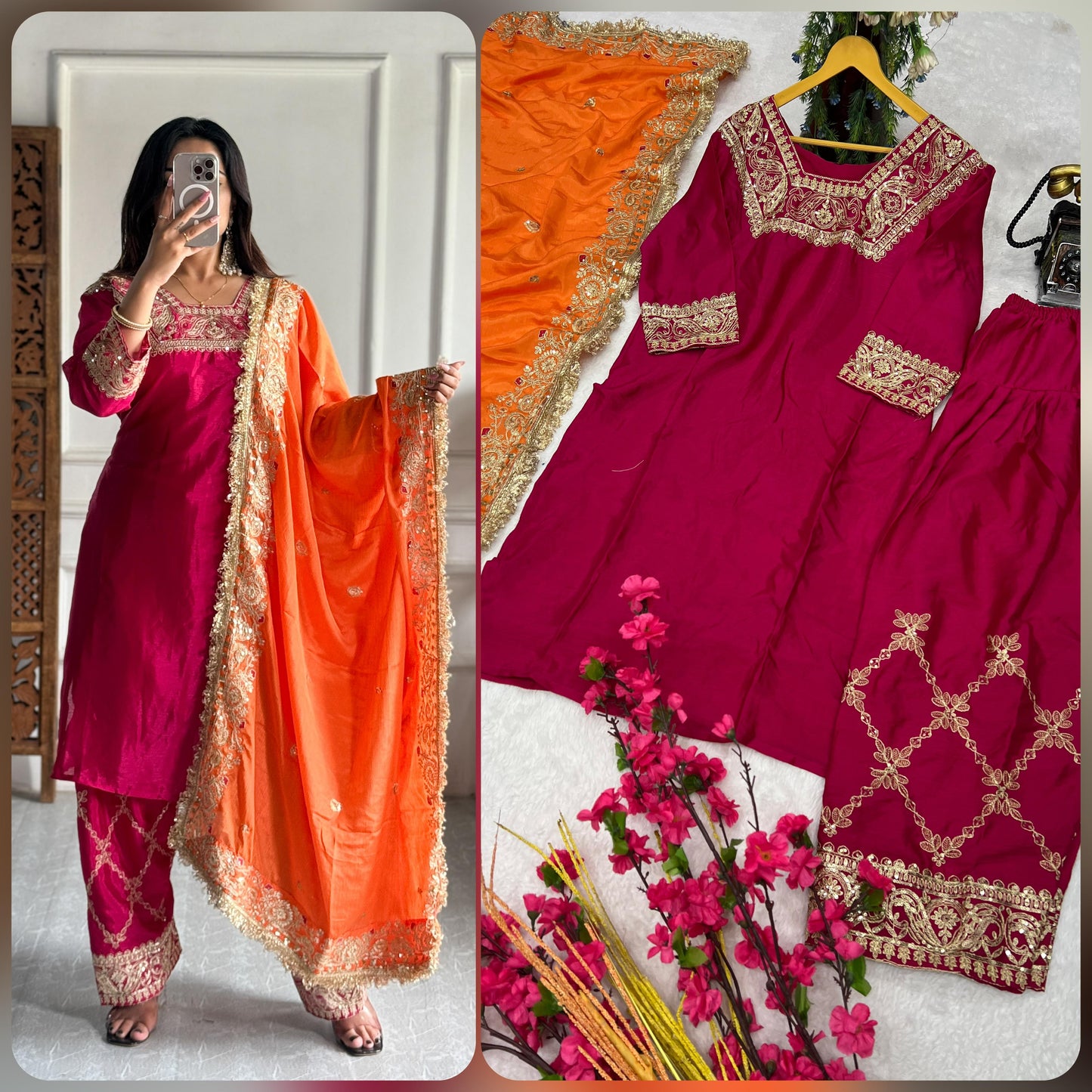 Premium Chinon Silk Kurti & Farsi Salwar Set with Dupatta ๐บ