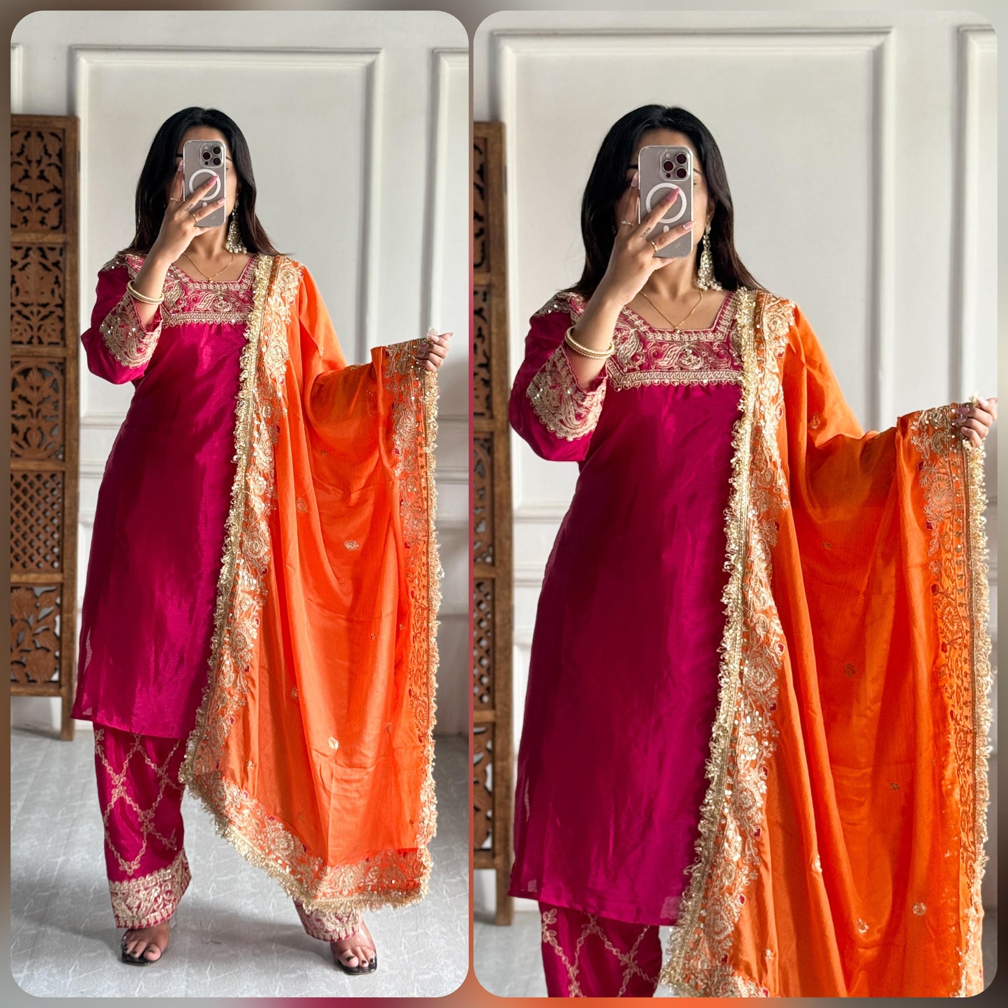 Premium Chinon Silk Kurti & Farsi Salwar Set with Dupatta ๐บ